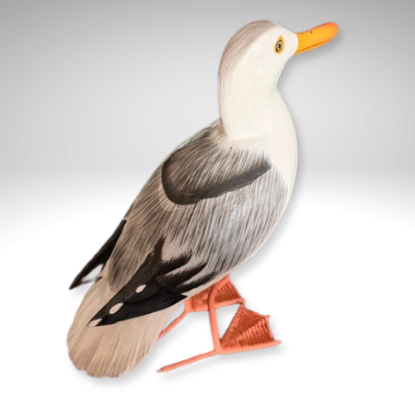Seagull Herring Gull Hand Carved Wood Wildlife Sculpture, Bird Statue, Coastal Decor