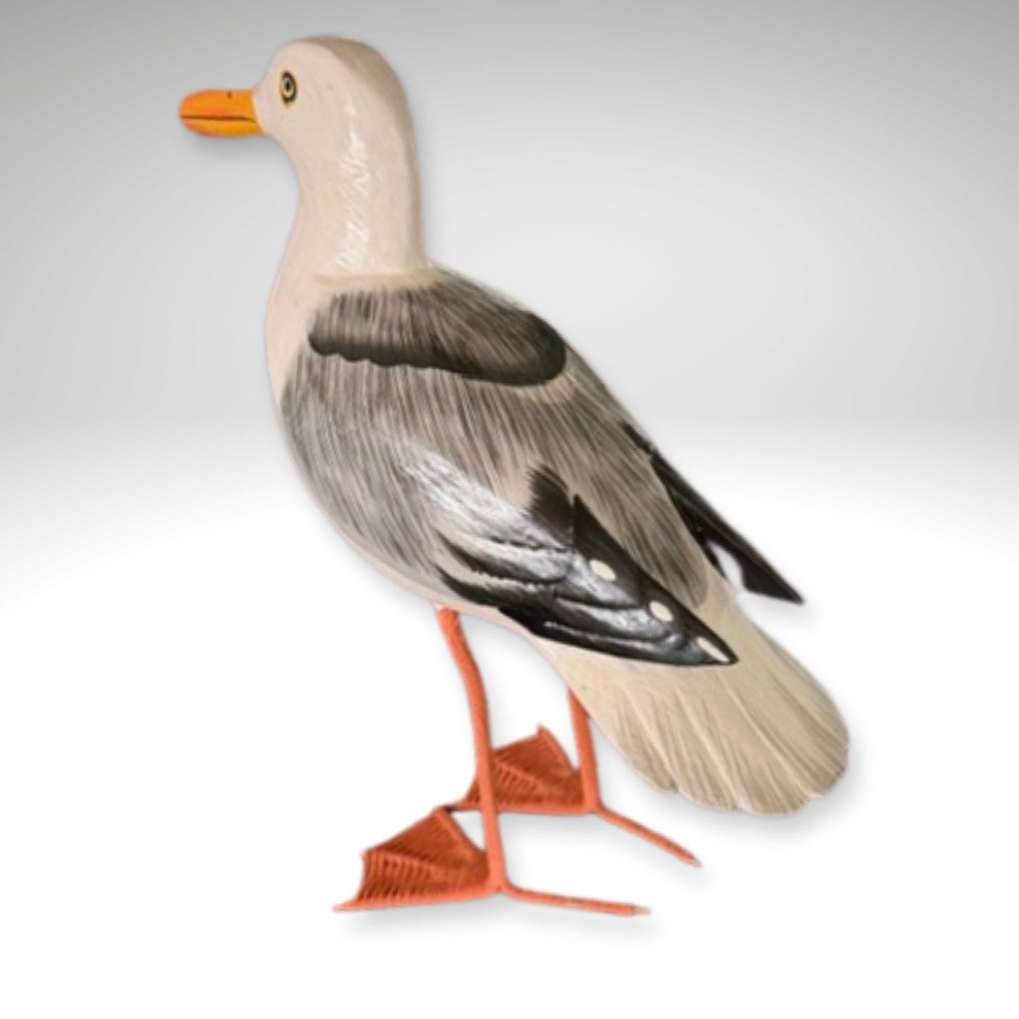 Seagull Herring Gull Hand Carved Wood Wildlife Sculpture, Bird Statue, Coastal Decor