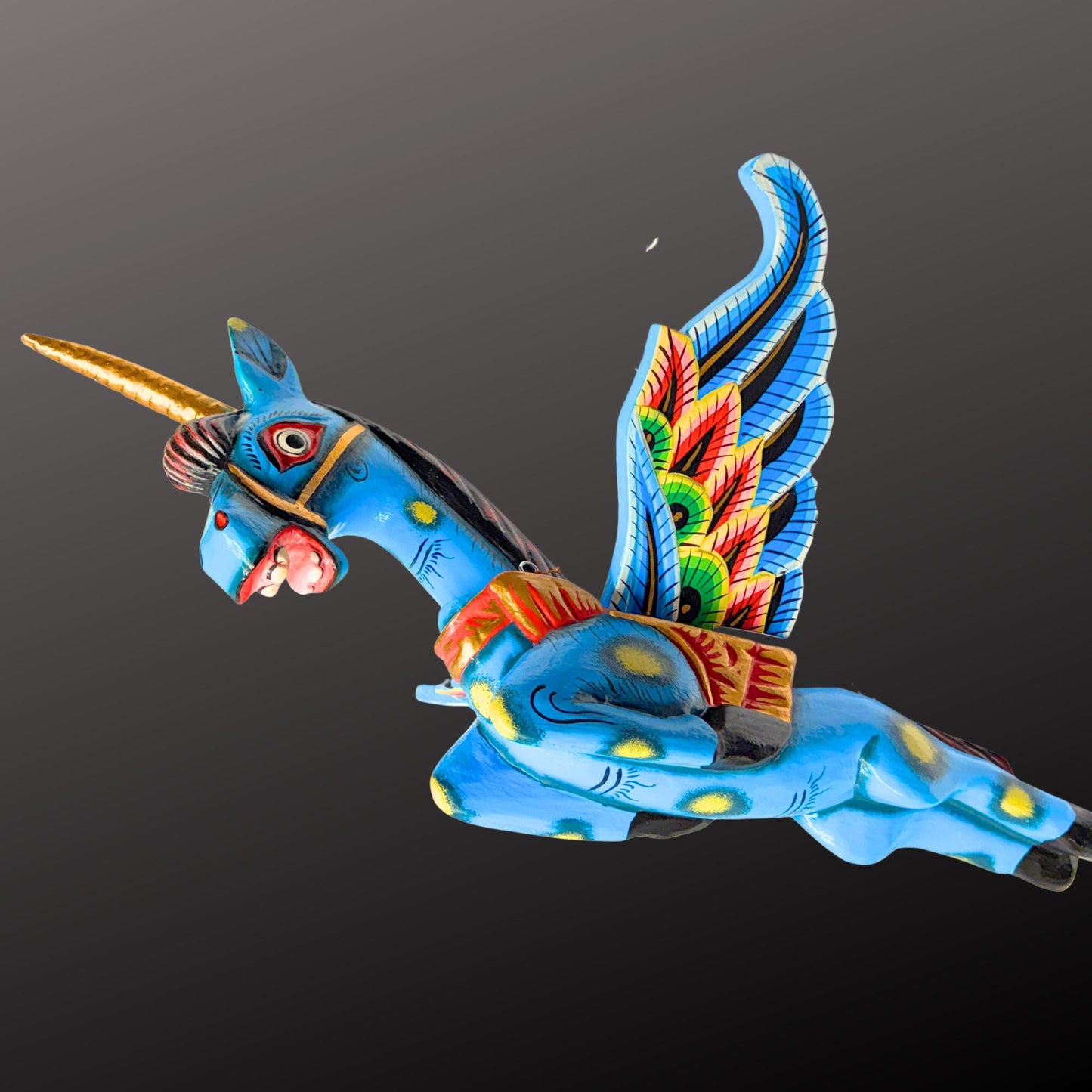 Hand Carved Balinese Horse Pegasus Spirit Chaser Mobile: Winged Unicorn Pegahorn Folk Art