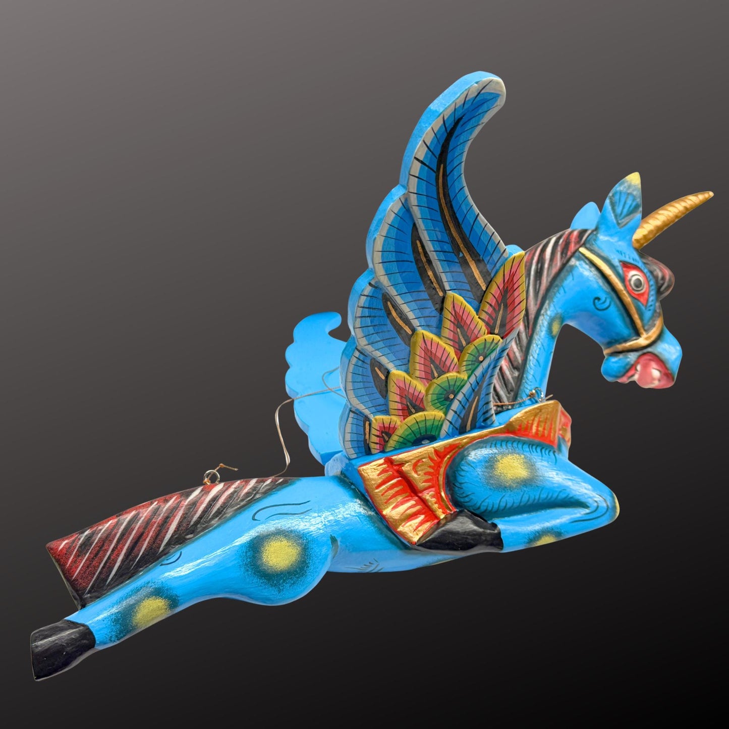 Hand Carved Balinese Horse Pegasus Spirit Chaser Mobile: Winged Unicorn Pegahorn Folk Art