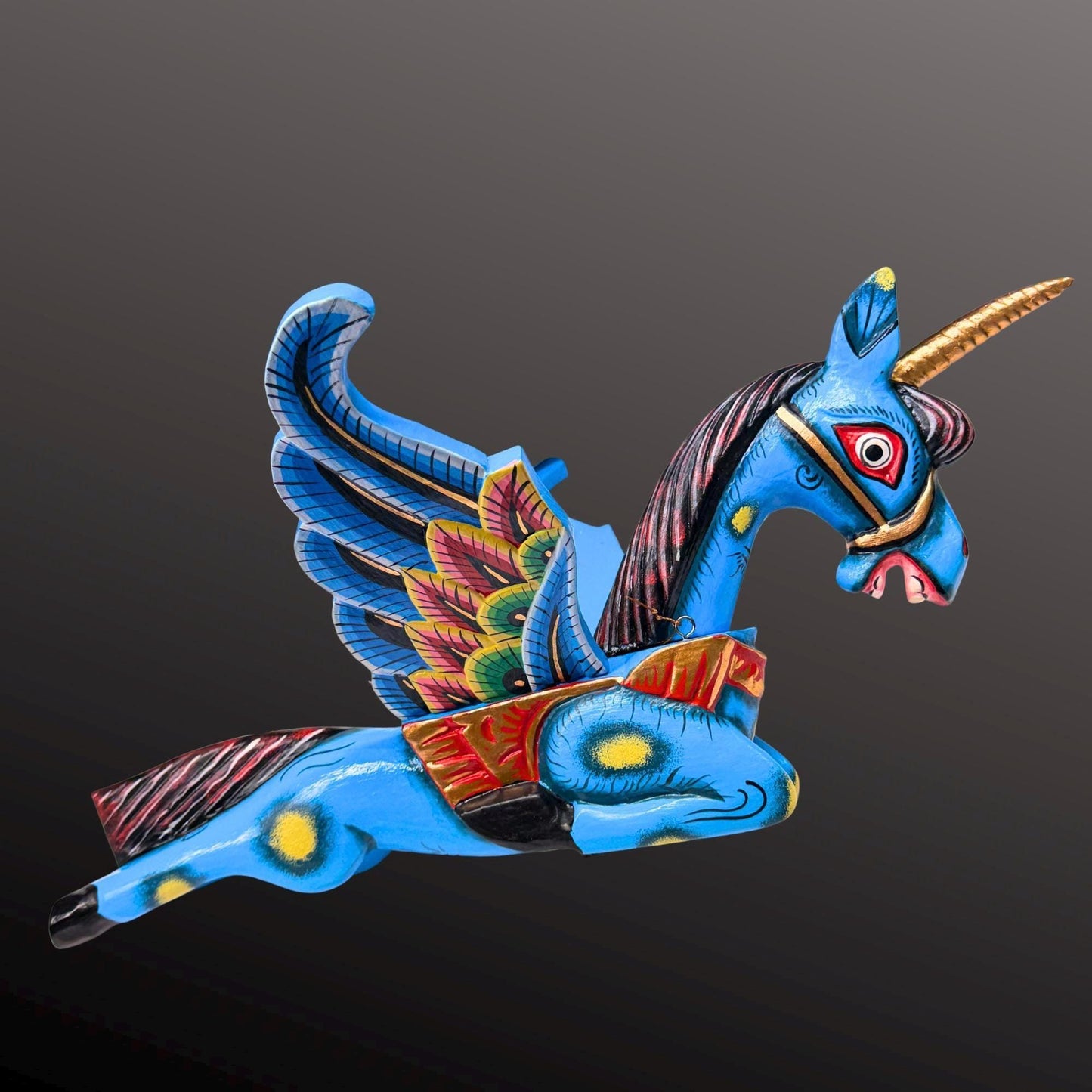 Hand Carved Balinese Horse Pegasus Spirit Chaser Mobile: Winged Unicorn Pegahorn Folk Art