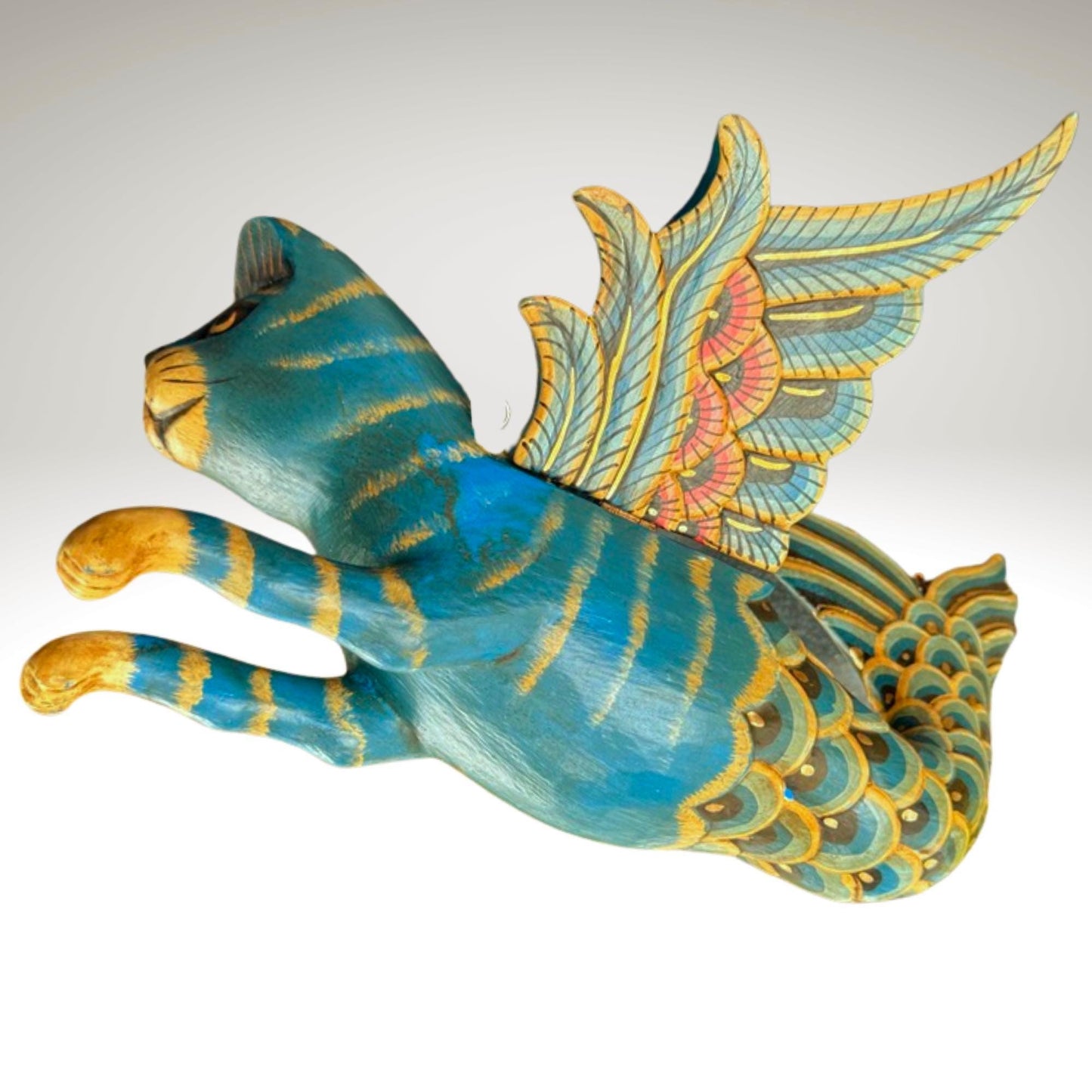 Hand Carved Winged Mermaid Cat Mobile: Balinese Spirit Guardian