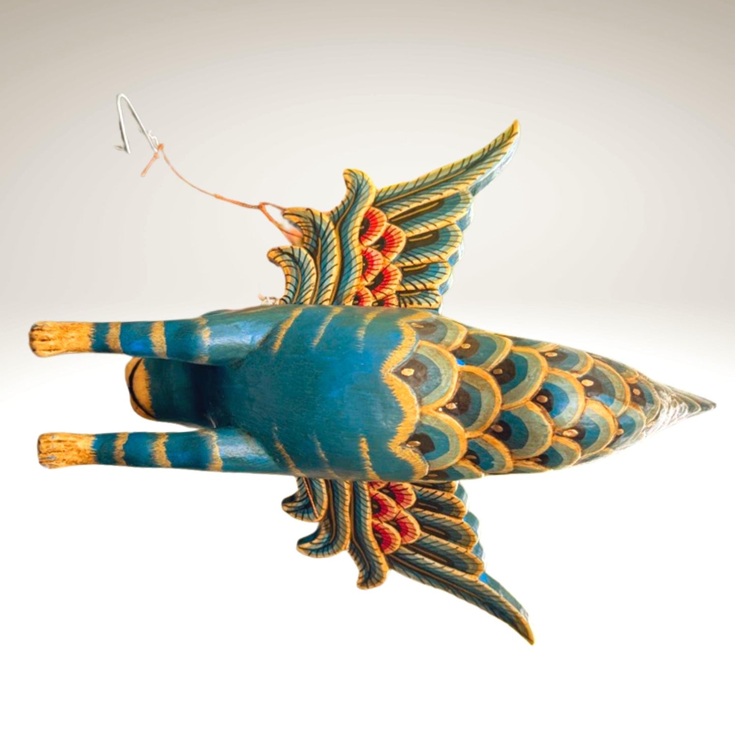 Hand Carved Winged Mermaid Cat Mobile: Balinese Spirit Guardian