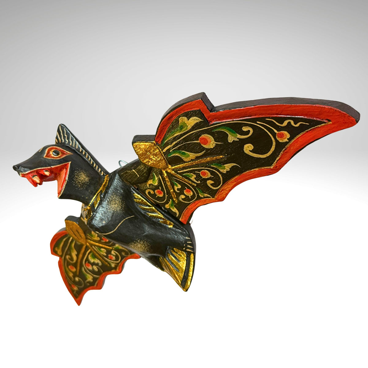 flying Black Bat Mobile Balinese Spirit Chaser hand carved wood Bali Art - Acadia World Traders
