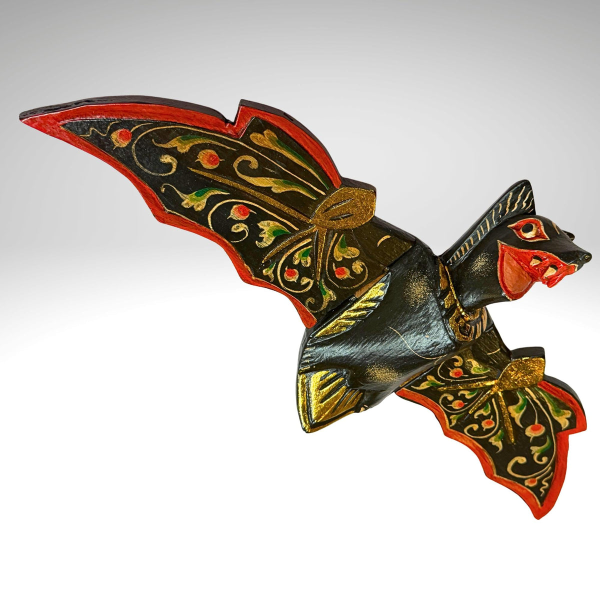 flying Black Bat Mobile Balinese Spirit Chaser hand carved wood Bali Art - Acadia World Traders