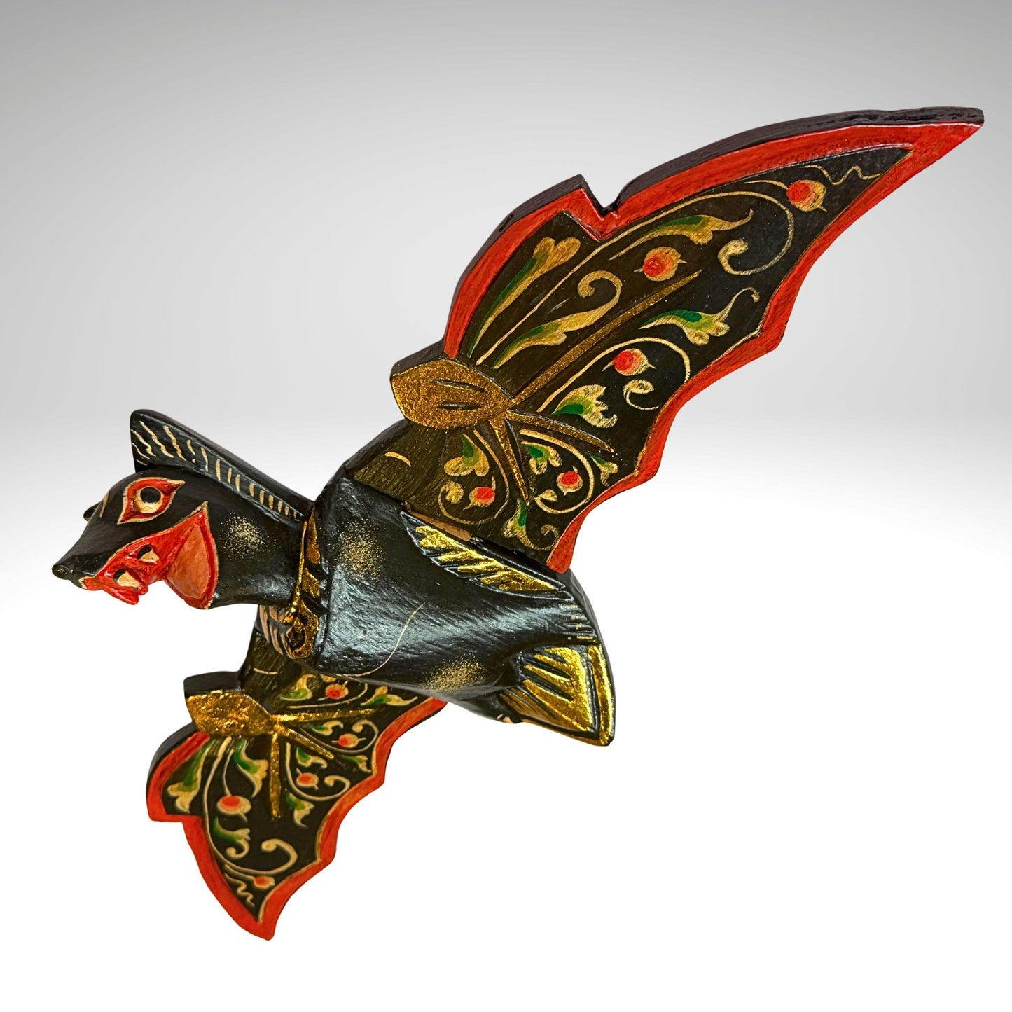 flying Black Bat Mobile Balinese Spirit Chaser hand carved wood Bali Art - Acadia World Traders