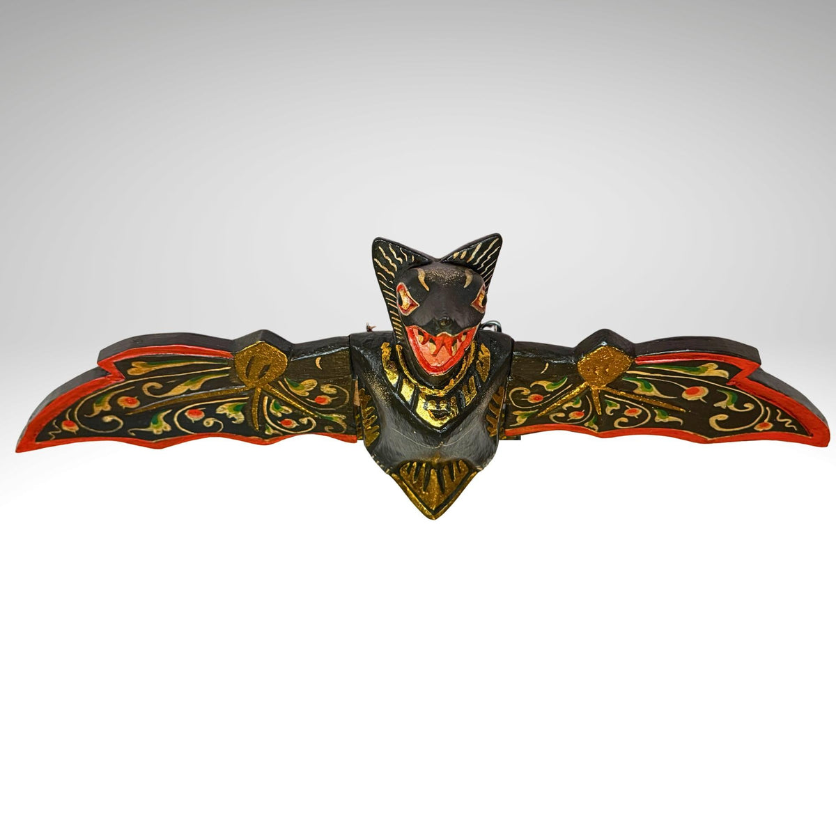 flying Black Bat Mobile Balinese Spirit Chaser hand carved wood Bali Art - Acadia World Traders