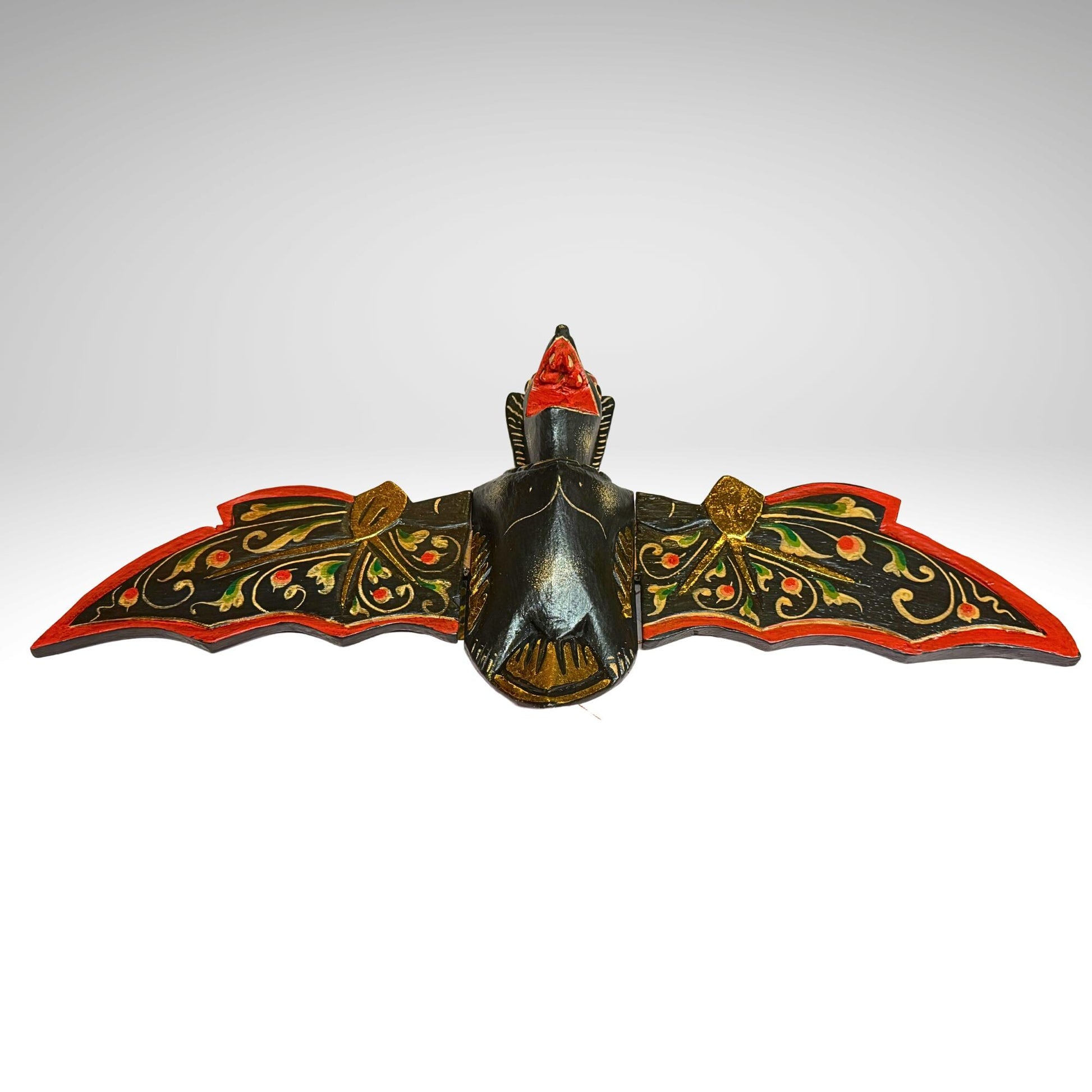 flying Black Bat Mobile Balinese Spirit Chaser hand carved wood Bali Art - Acadia World Traders