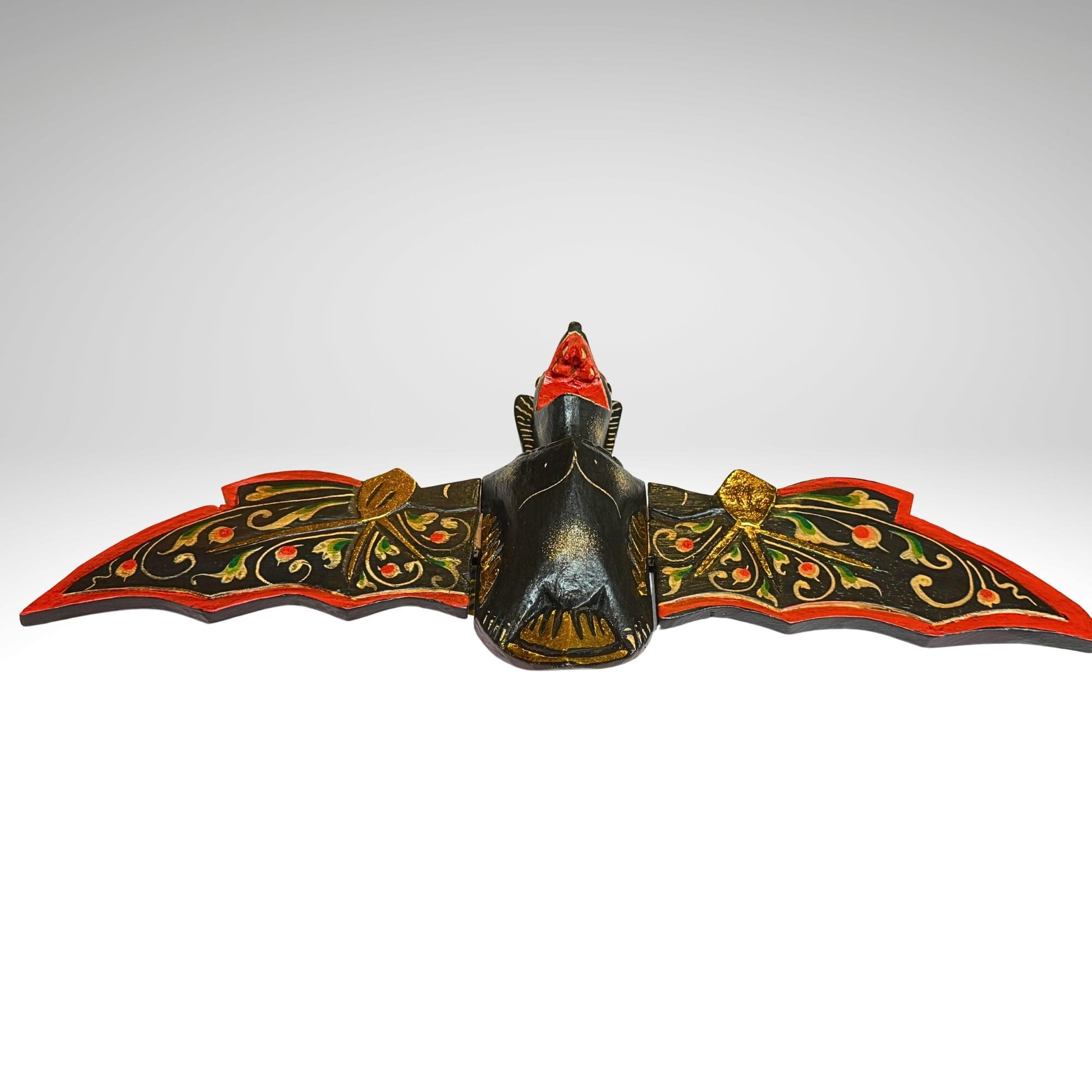 flying Black Bat Mobile Balinese Spirit Chaser hand carved wood Bali Art - Acadia World Traders