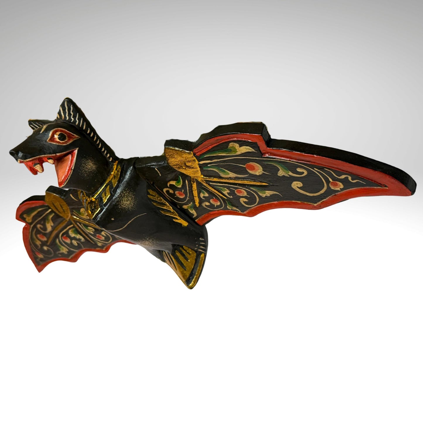 flying Black Bat Mobile Balinese Spirit Chaser hand carved wood Bali Art - Acadia World Traders