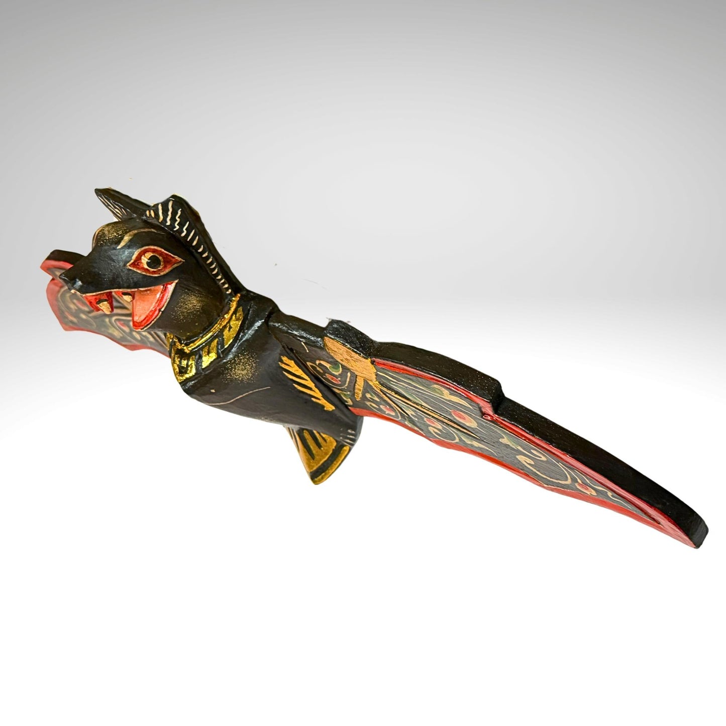 flying Black Bat Mobile Balinese Spirit Chaser hand carved wood Bali Art - Acadia World Traders