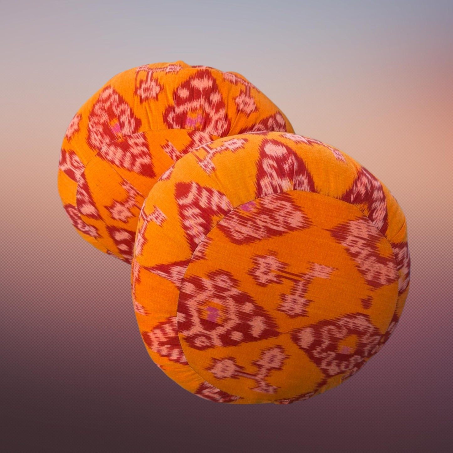 Handwoven Ikat Meditation Pillow: Organic Kapok Zafu Floor Cushion Orange