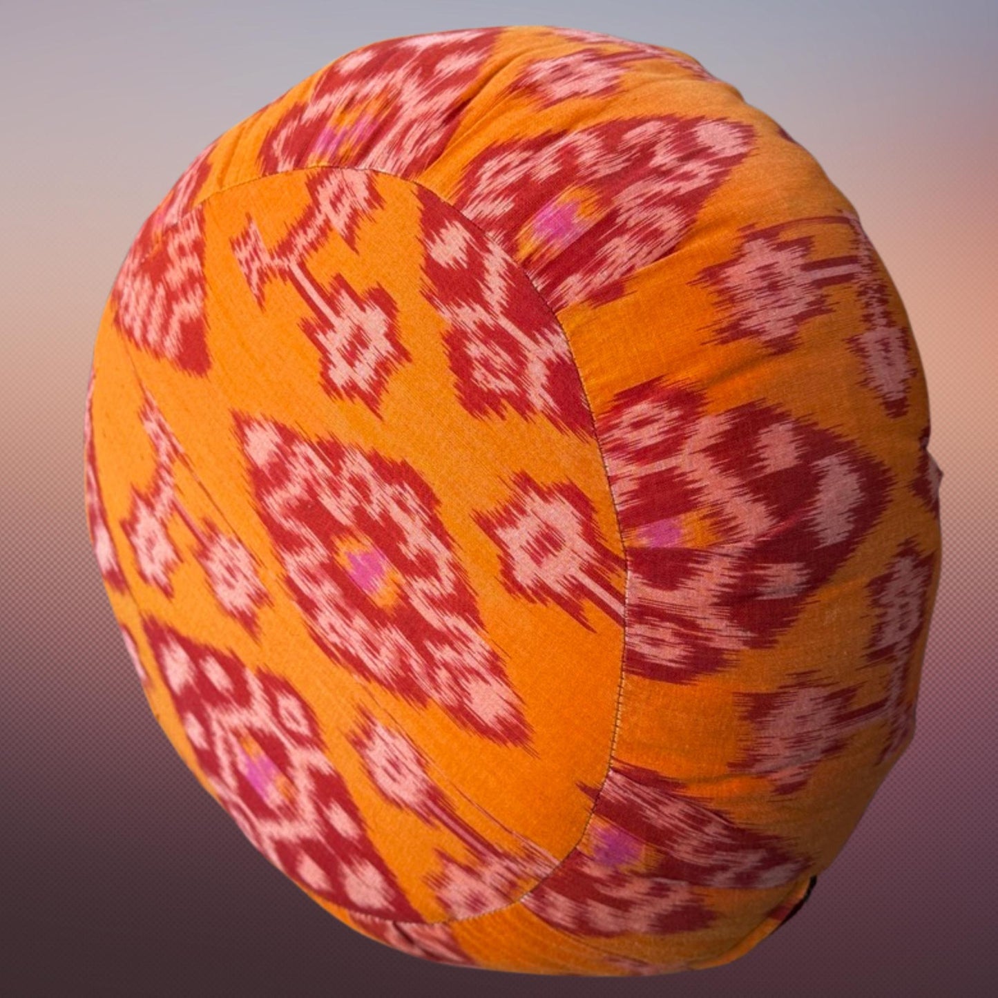 Handwoven Ikat Meditation Pillow: Organic Kapok Zafu Floor Cushion Orange