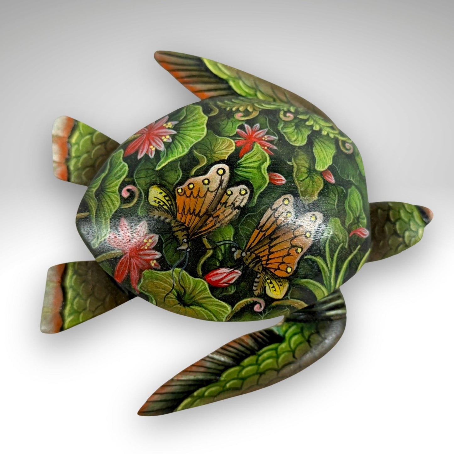 Sea Turtle Jewelry Box - Hand Carved Wood & Painted Trinket Box - Balinese Art