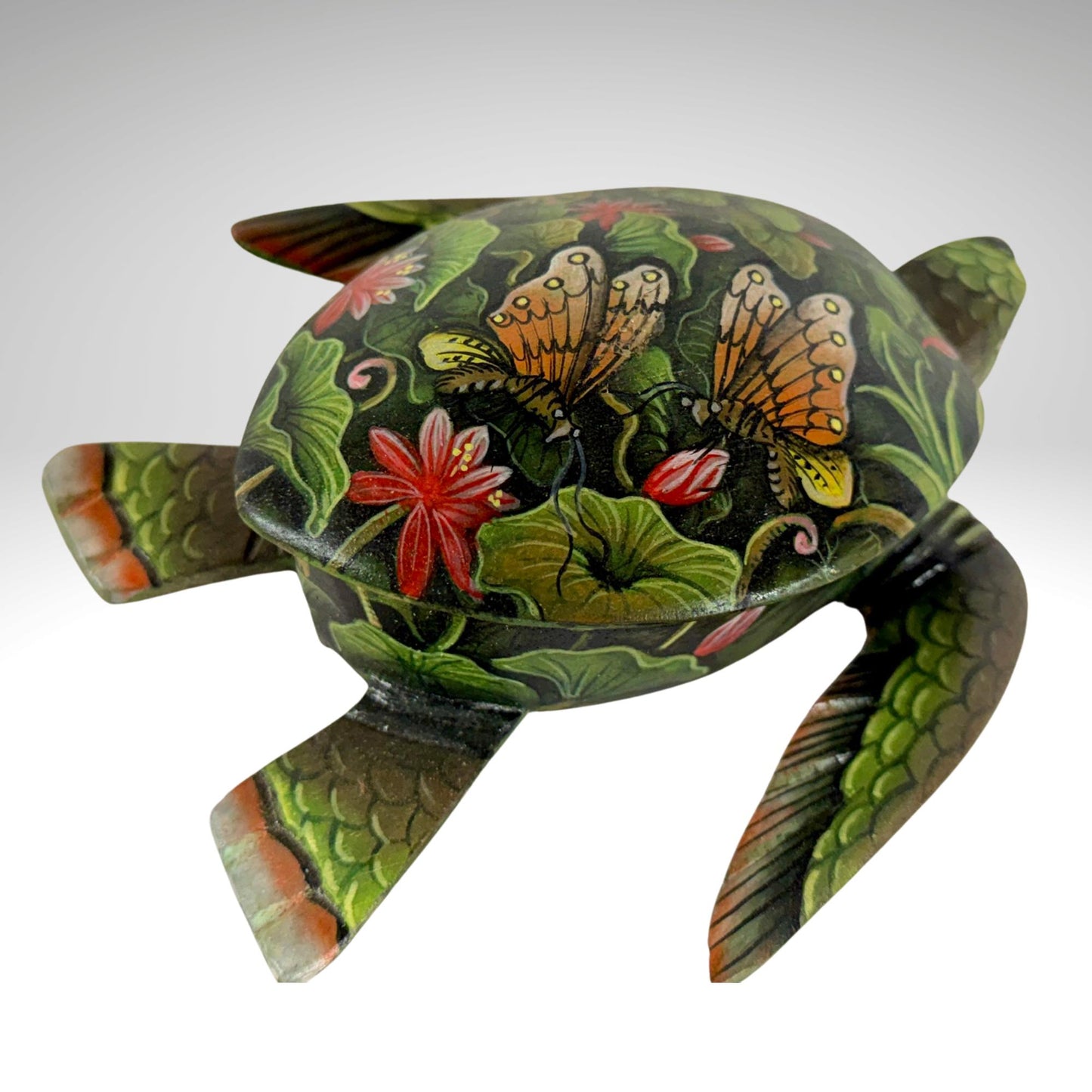 Sea Turtle Jewelry Box - Hand Carved Wood & Painted Trinket Box - Balinese Art