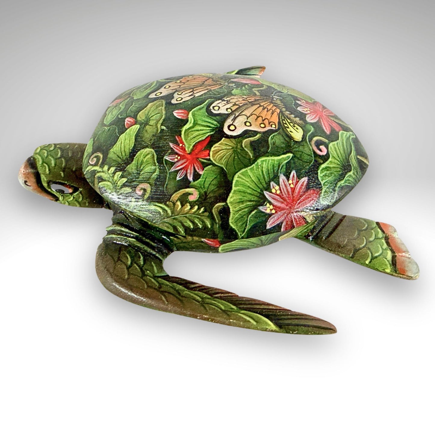Sea Turtle Jewelry Box - Hand Carved Wood & Painted Trinket Box - Balinese Art
