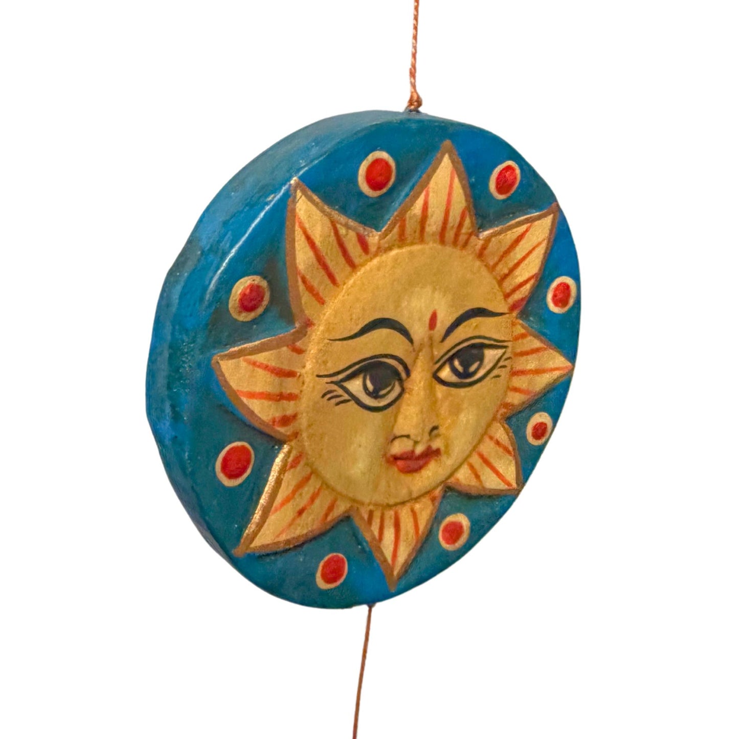 Vintage Style Celestial Mobile, Sun Moon Stars, Hand Carved Painted Wood, Balinese Folk Art