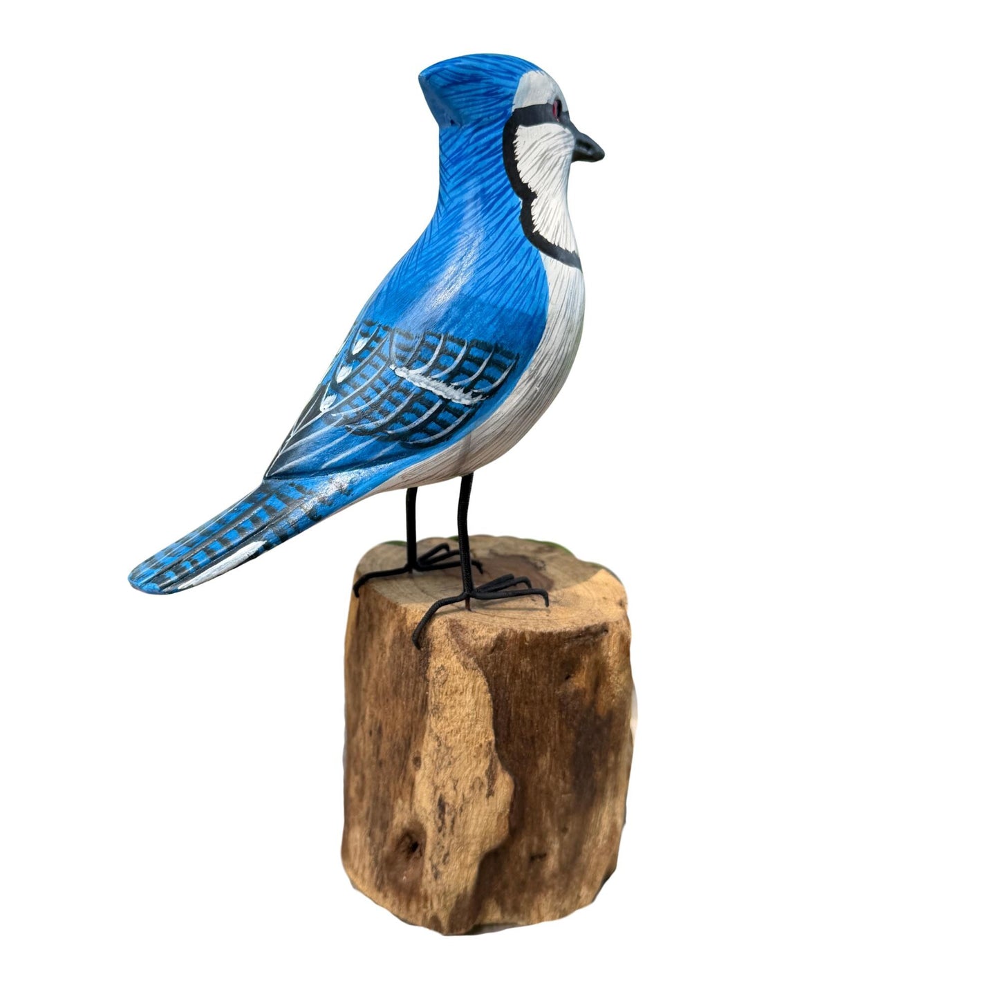 Hand Carved Blue Jay Wood Sculpture: Forest Bird Wildlife Art