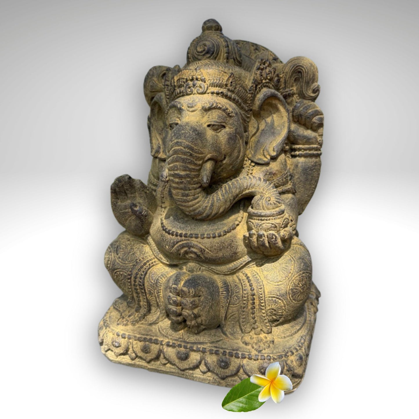 Chubby Ganesha Garden Statue: Lotus Pose,  Cast Stone Garden Sculpture, Balinese Art