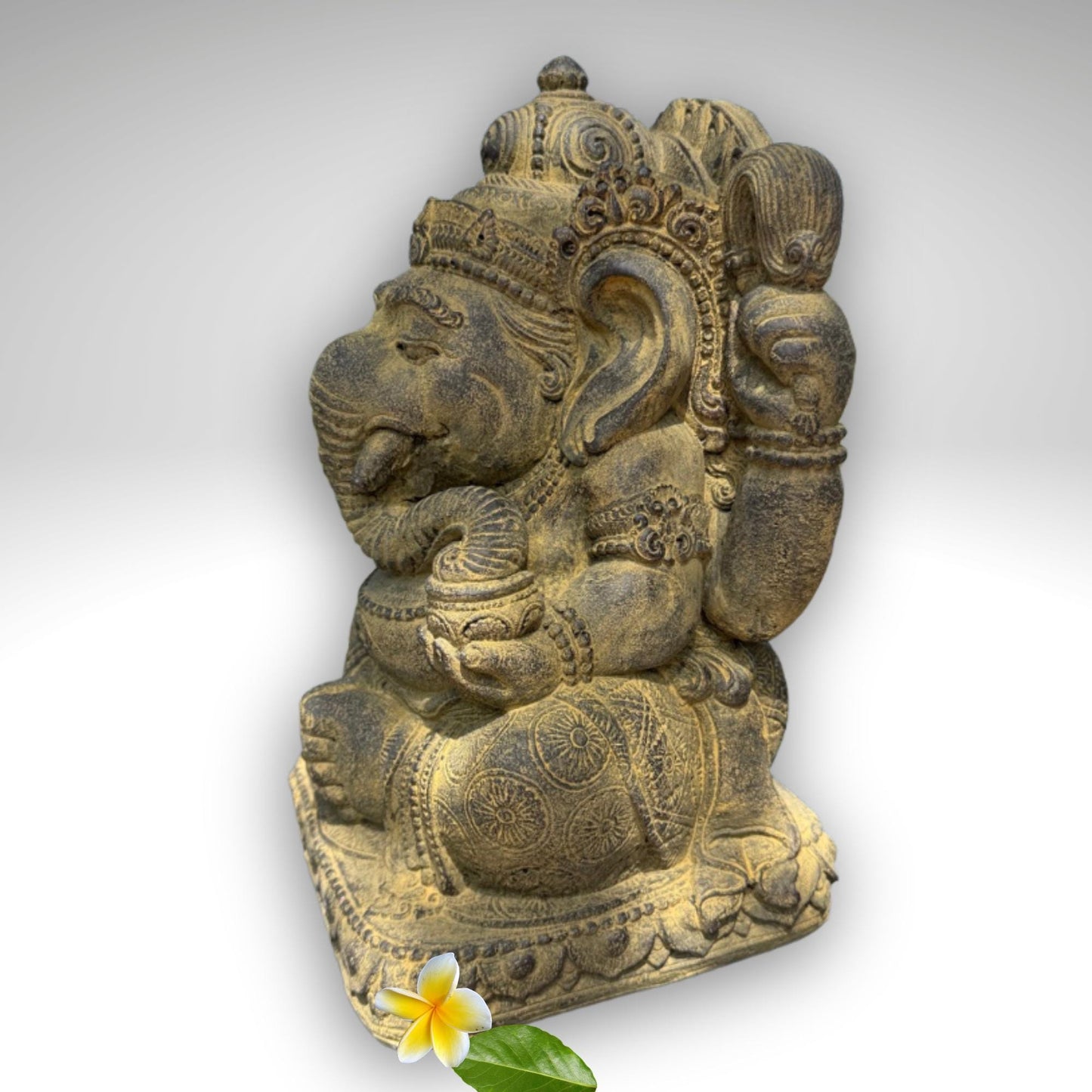 Chubby Ganesha Garden Statue: Lotus Pose,  Cast Stone Garden Sculpture, Balinese Art