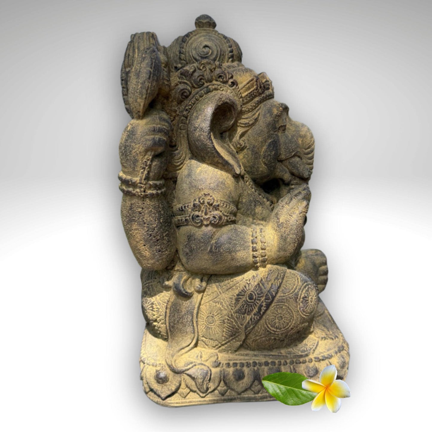 Chubby Ganesha Garden Statue: Lotus Pose,  Cast Stone Garden Sculpture, Balinese Art