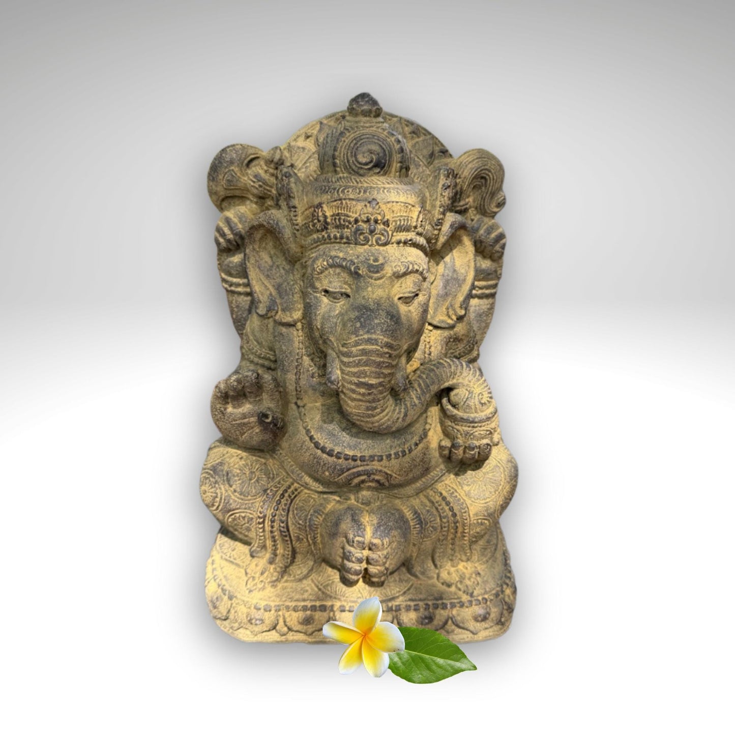 Chubby Ganesha Garden Statue: Lotus Pose,  Cast Stone Garden Sculpture, Balinese Art
