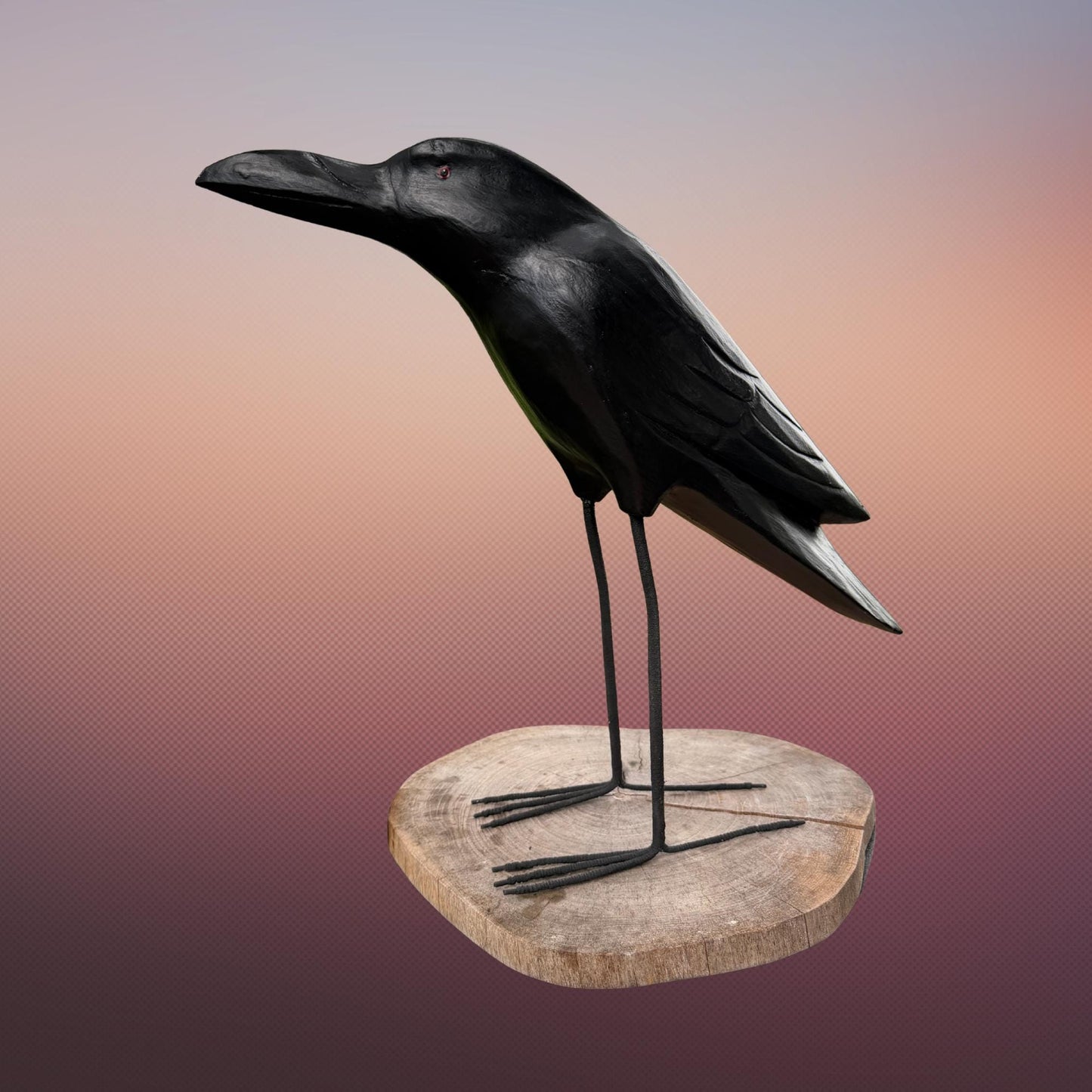 Hand Carved Wood Crow Sculpture: Gothic Raven Bird Statue, Bali Art