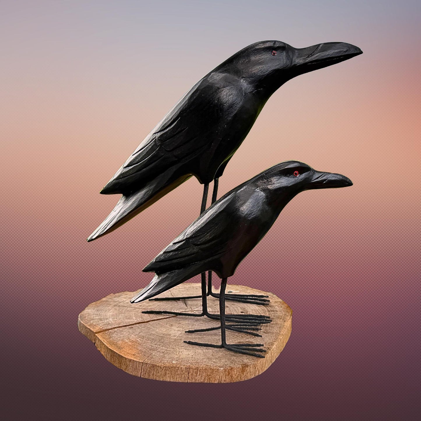 Hand Carved Wood Crow Sculpture: Gothic Raven Bird Statue, Bali Art
