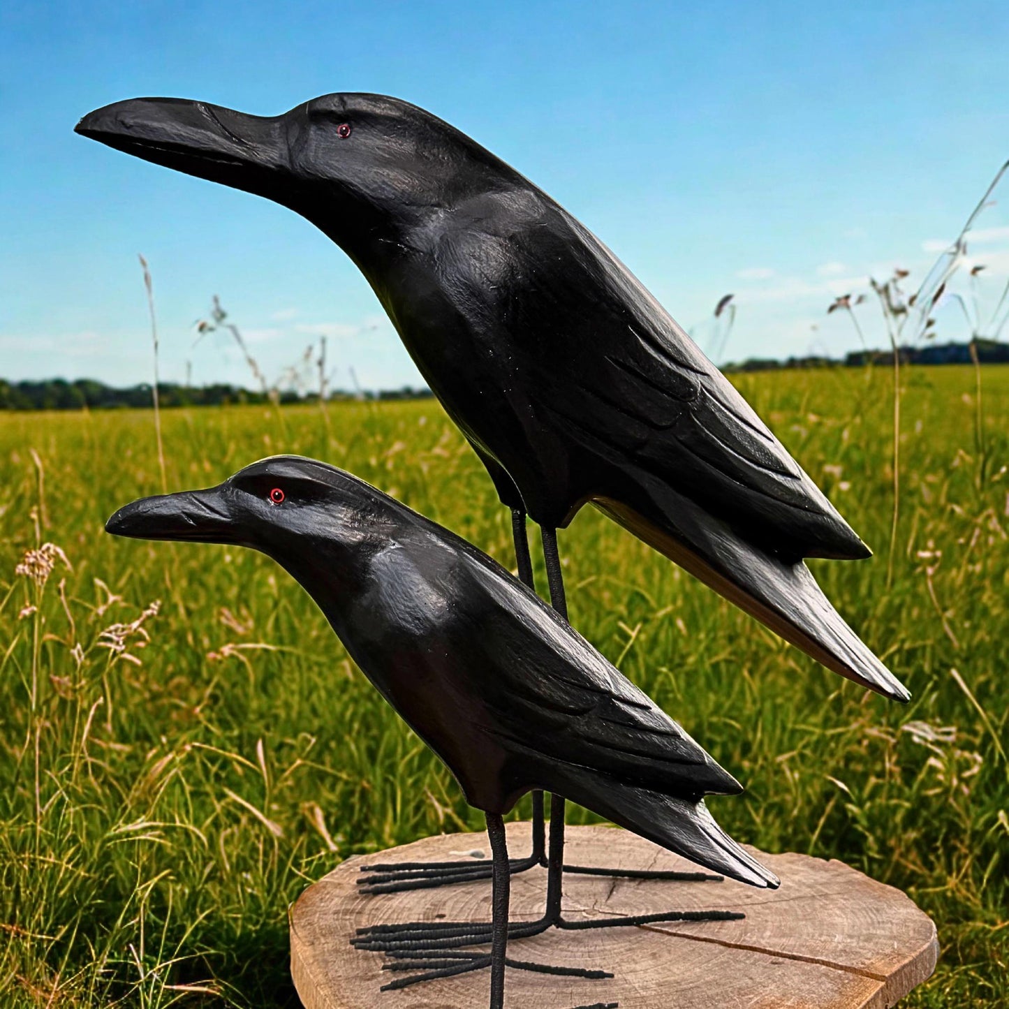 Hand Carved Wood Crow Sculpture: Gothic Raven Bird Statue, Bali Art