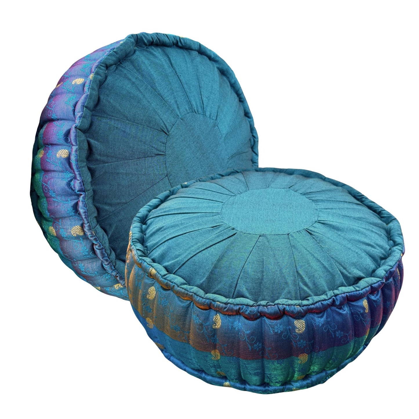 Handwoven Sari Meditation Pillow: Organic Kapok Zafu Floor Cushion