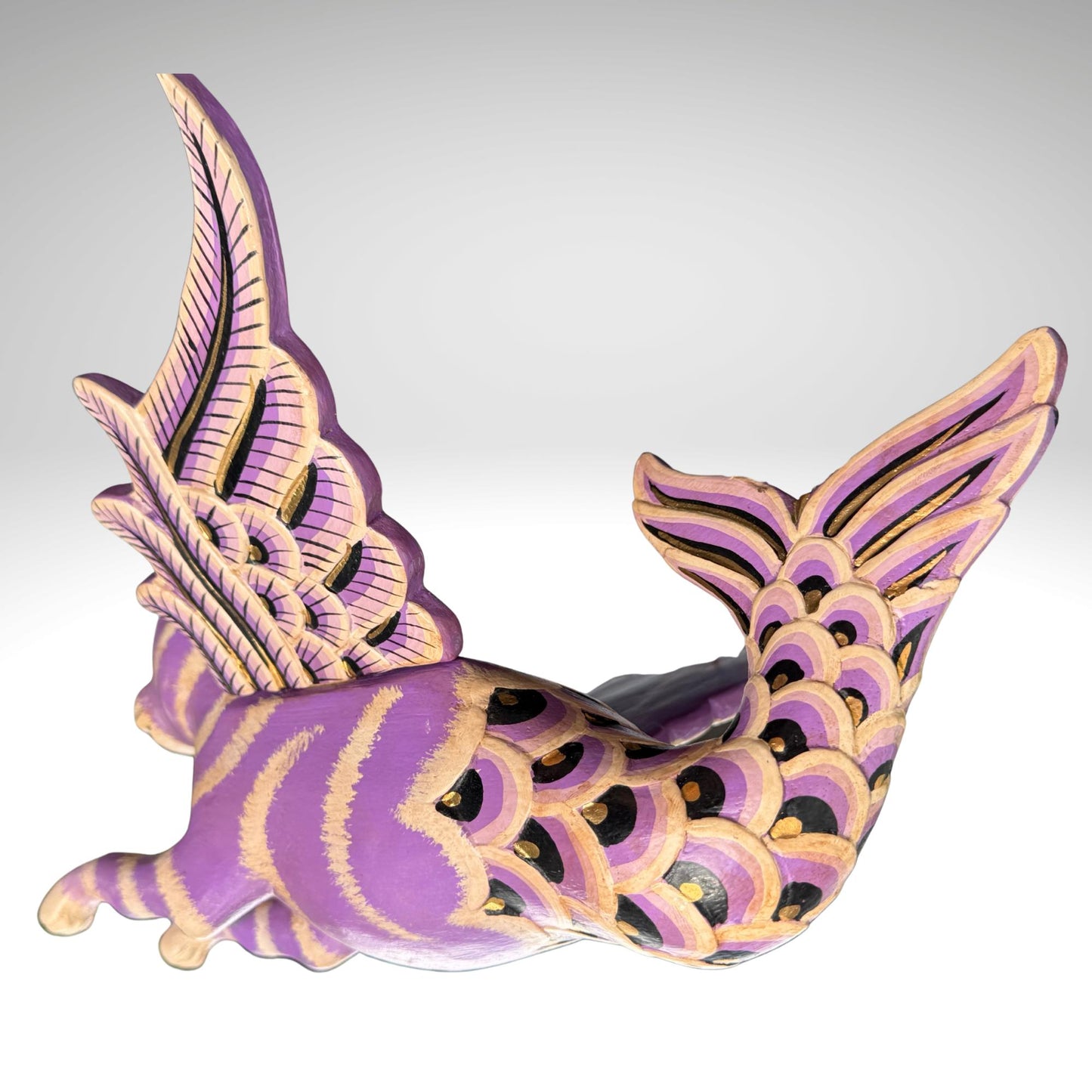 Hand Carved Winged Mermaid Cat Mobile: Balinese Mercat Spirit Guardian