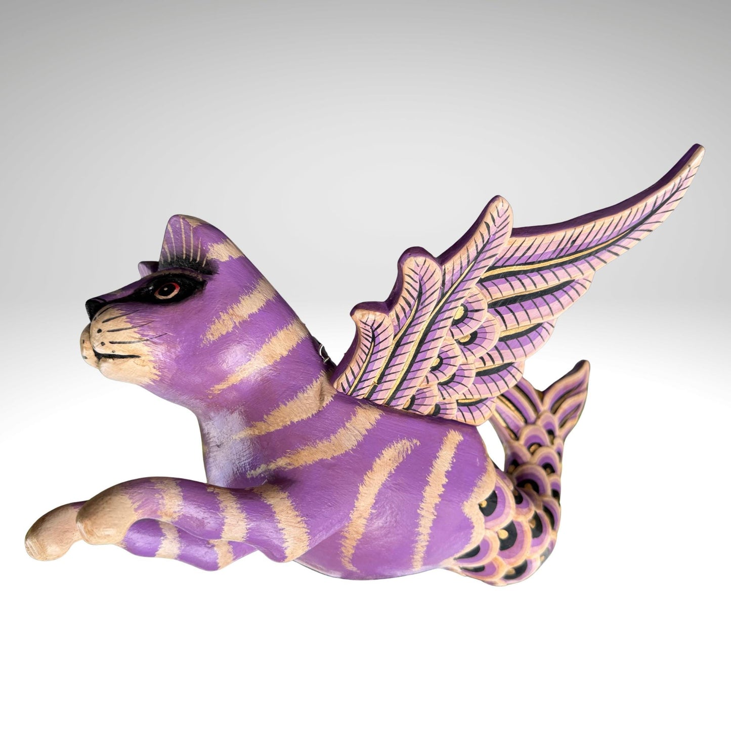 Hand Carved Winged Mermaid Cat Mobile: Balinese Mercat Spirit Guardian
