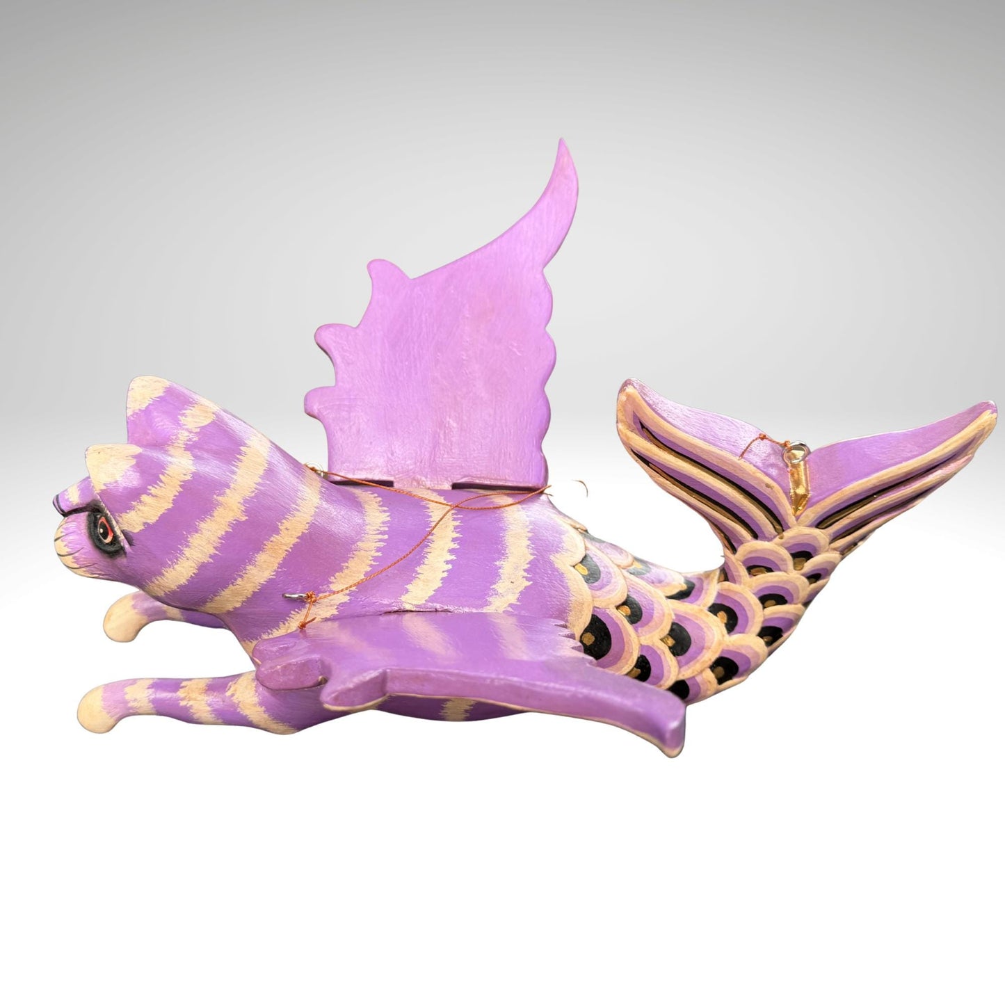 Hand Carved Winged Mermaid Cat Mobile: Balinese Mercat Spirit Guardian
