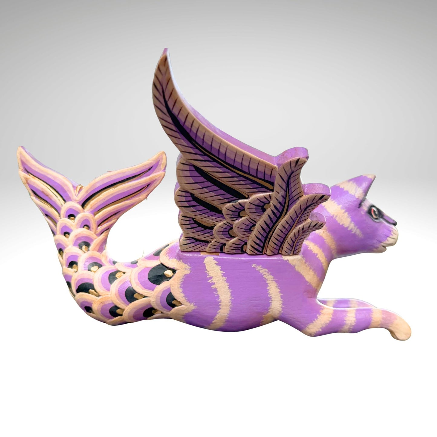 Hand Carved Winged Mermaid Cat Mobile: Balinese Mercat Spirit Guardian