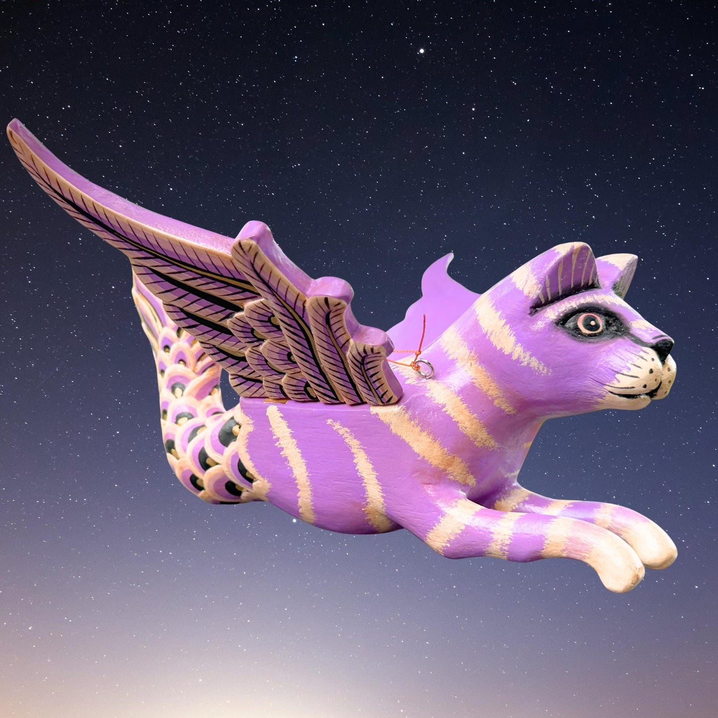 Hand Carved Winged Mermaid Cat Mobile: Balinese Mercat Spirit Guardian