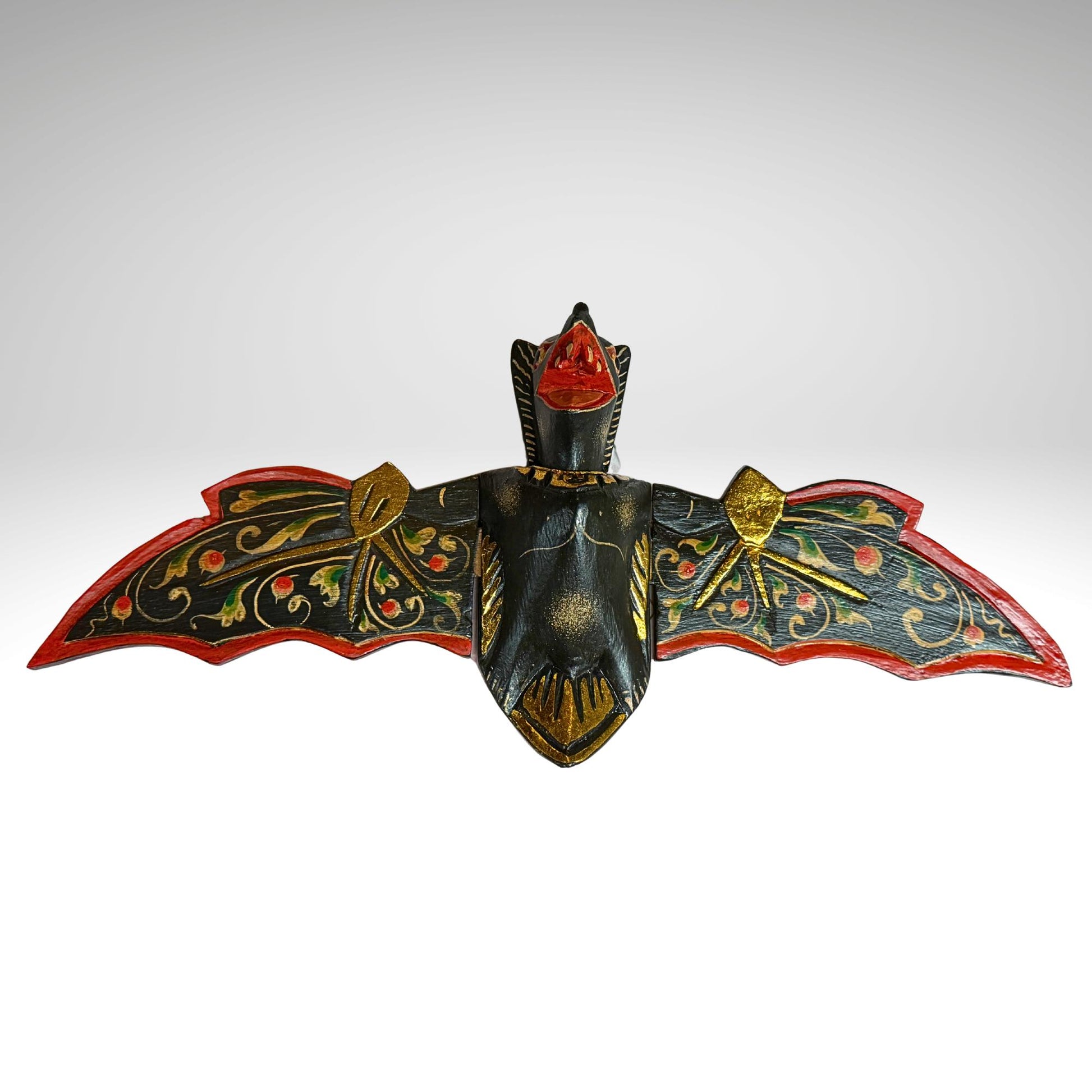 flying Black Bat Mobile Balinese Spirit Chaser hand carved wood Bali Art - Acadia World Traders