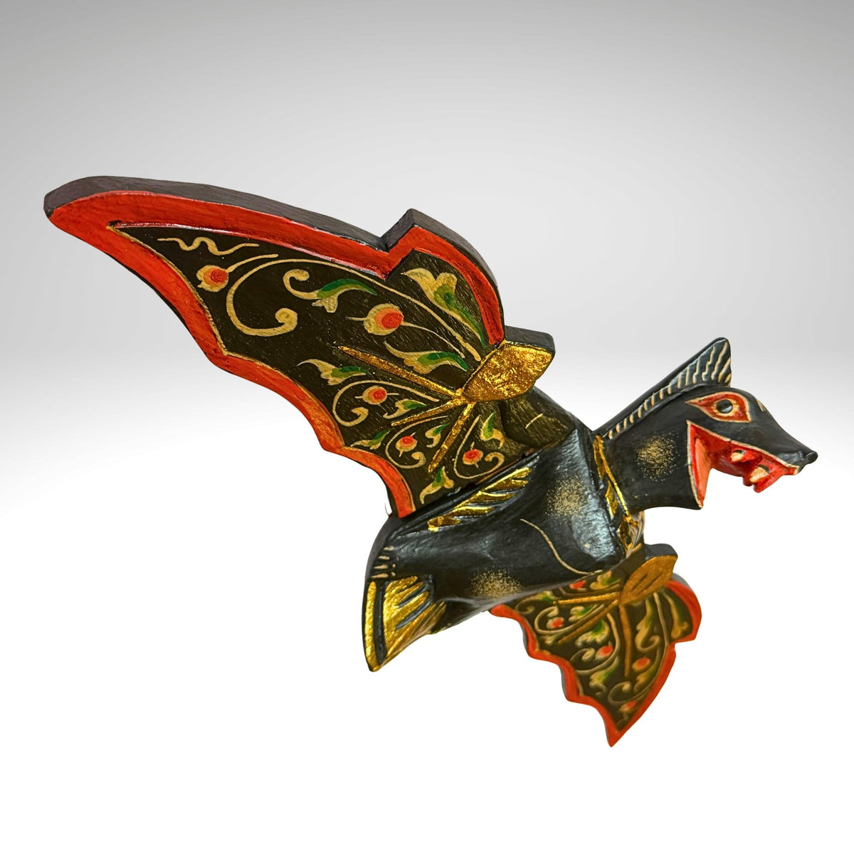 flying Black Bat Mobile Balinese Spirit Chaser hand carved wood Bali Art - Acadia World Traders