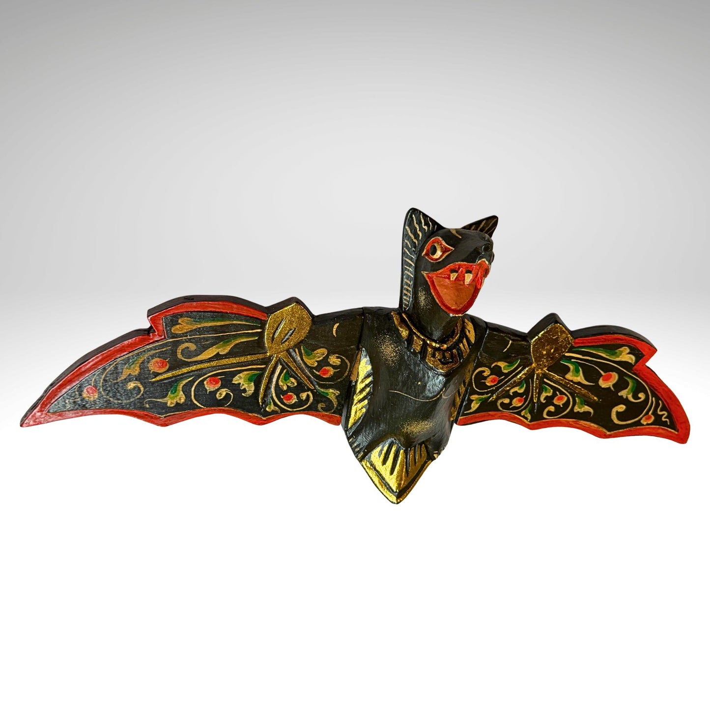 flying Black Bat Mobile Balinese Spirit Chaser hand carved wood Bali Art - Acadia World Traders