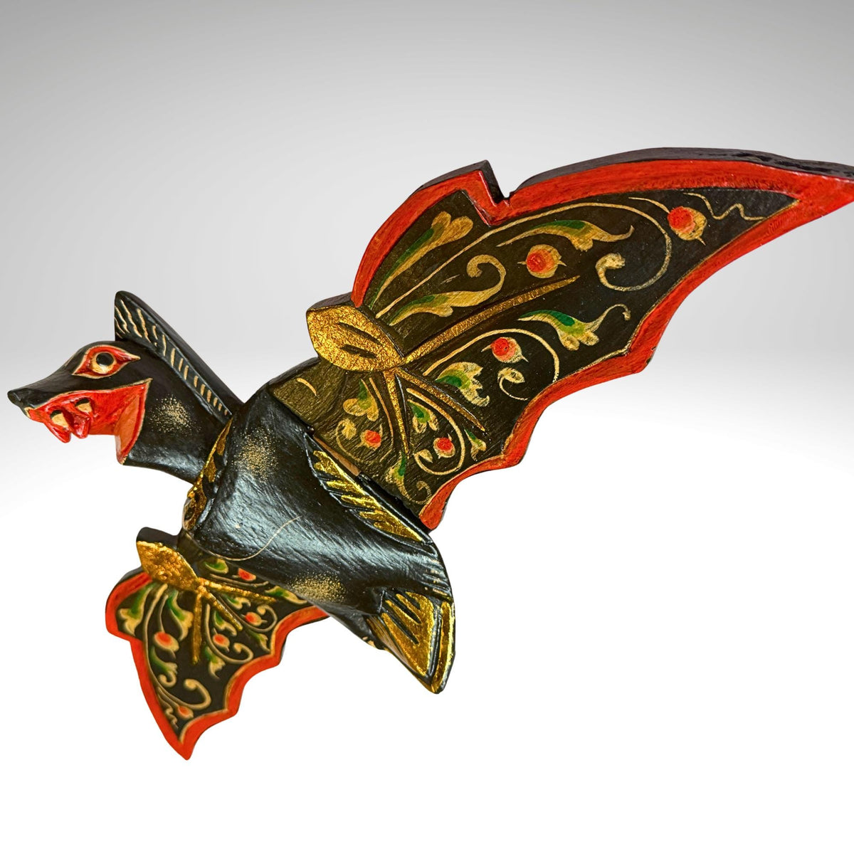 flying Black Bat Mobile Balinese Spirit Chaser hand carved wood Bali Art - Acadia World Traders
