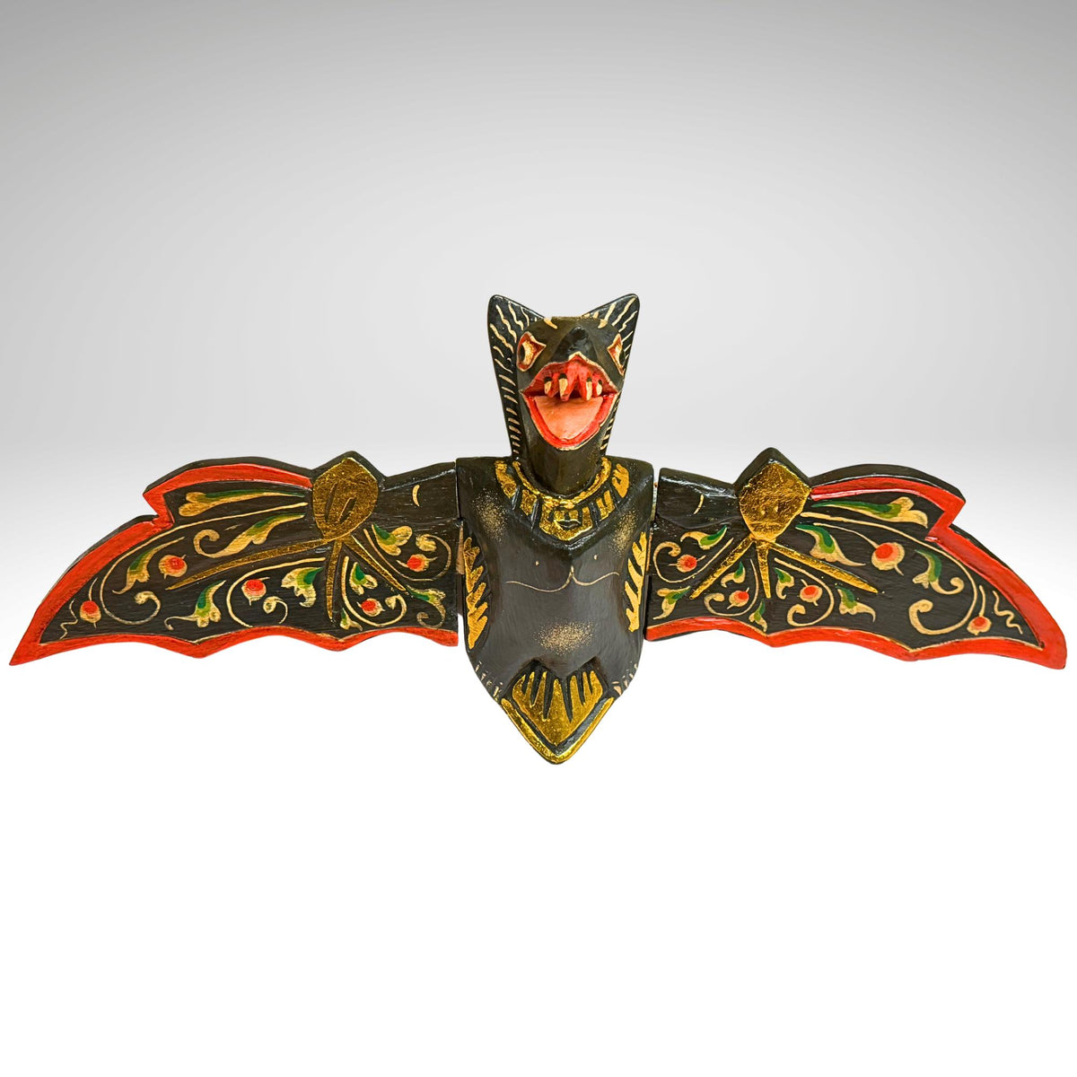 flying Black Bat Mobile Balinese Spirit Chaser hand carved wood Bali Art - Acadia World Traders