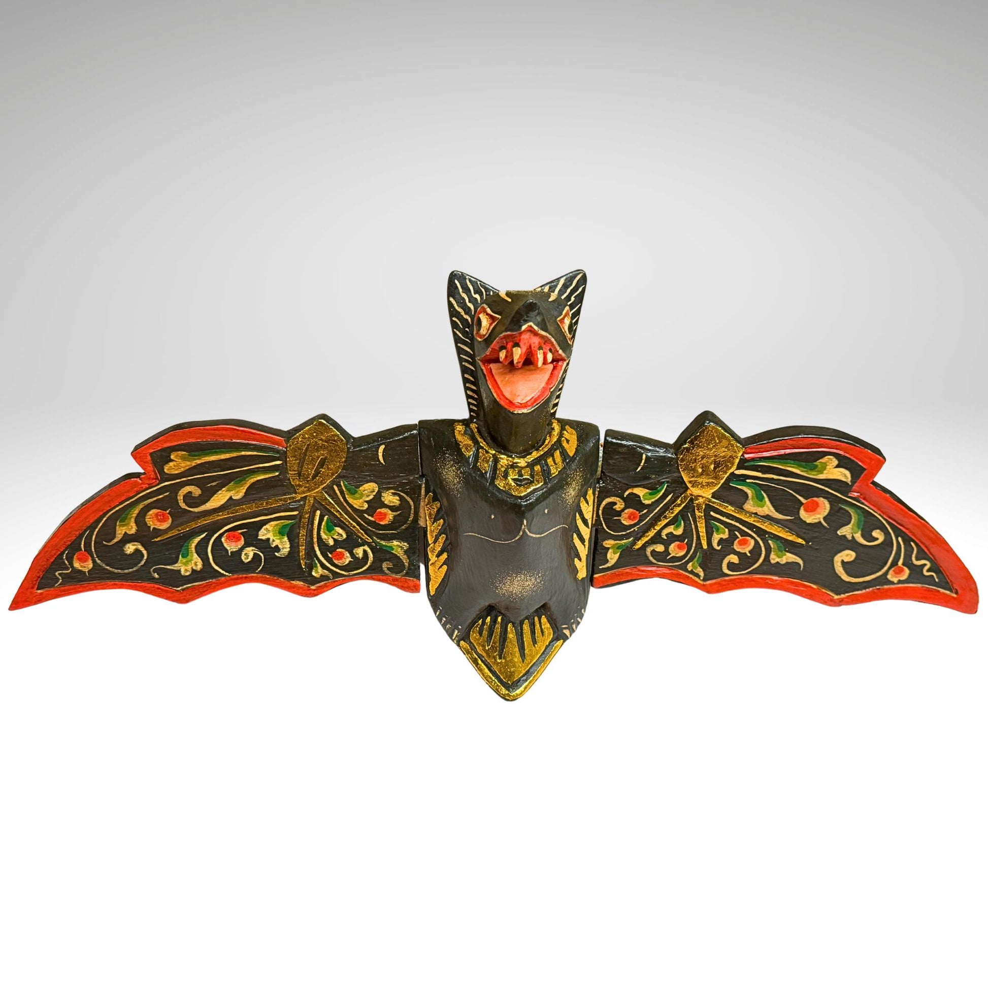 flying Black Bat Mobile Balinese Spirit Chaser hand carved wood Bali Art - Acadia World Traders