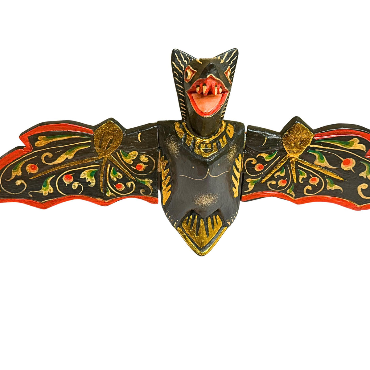 flying Black Bat Mobile Balinese Spirit Chaser hand carved wood Bali Art - Acadia World Traders
