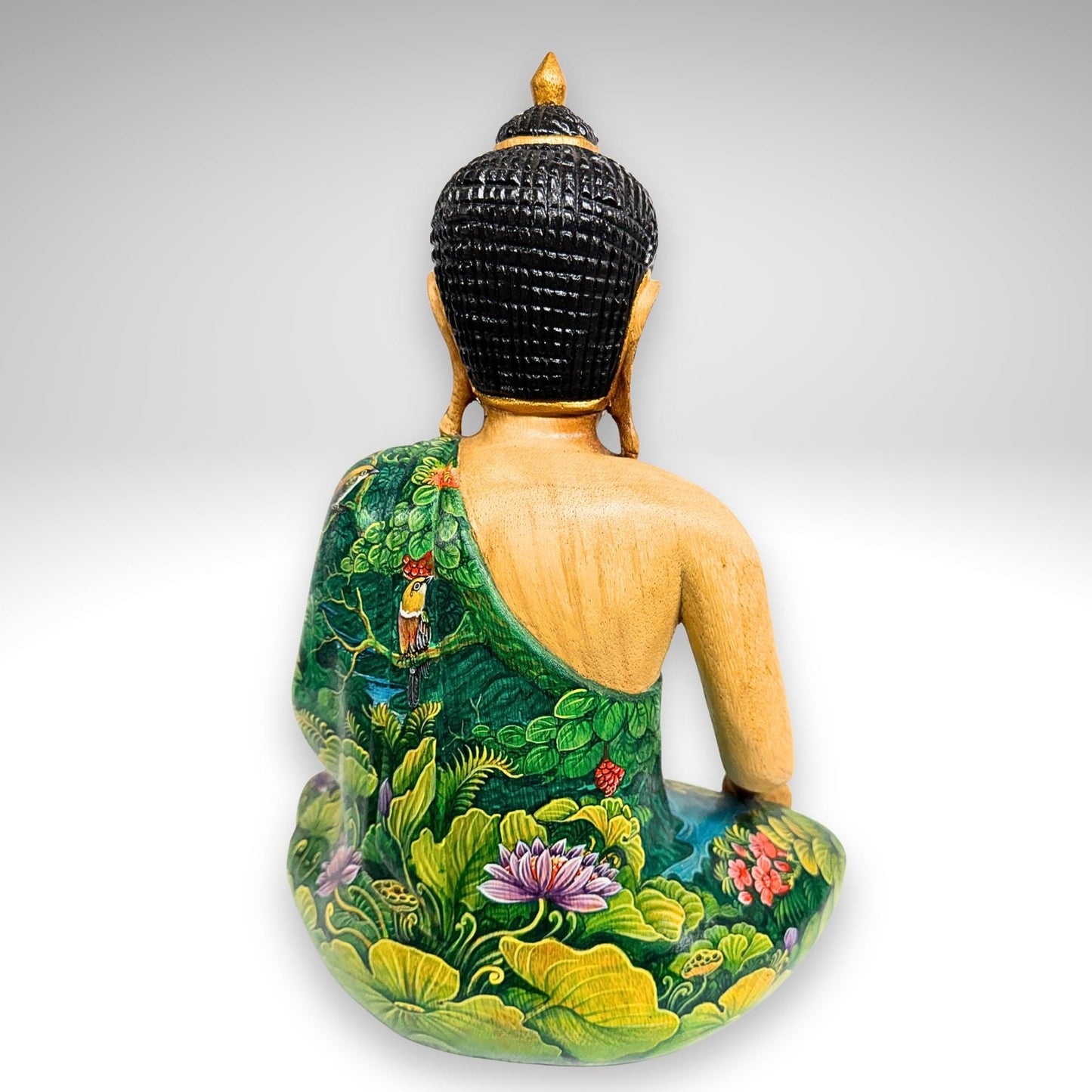 Hand Carved Wood Meditating Buddha Sculpture: Lotus Pose Bhumisparsha Mudra, Balinese Folk Art