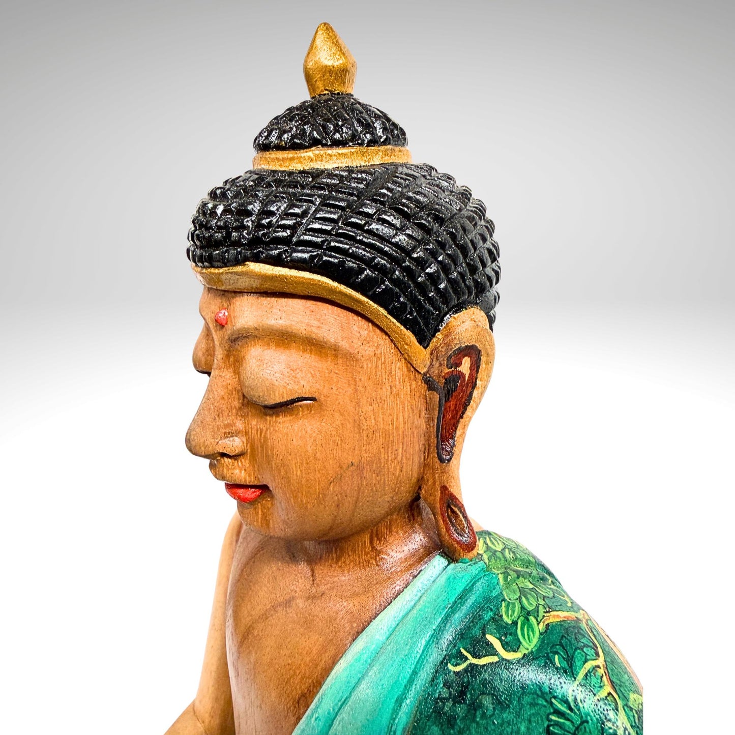 Hand Carved Wood Meditating Buddha Sculpture: Lotus Pose Bhumisparsha Mudra, Balinese Folk Art