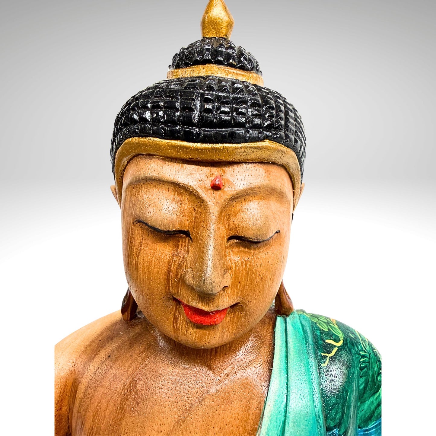 Hand Carved Wood Meditating Buddha Sculpture: Lotus Pose Bhumisparsha Mudra, Balinese Folk Art