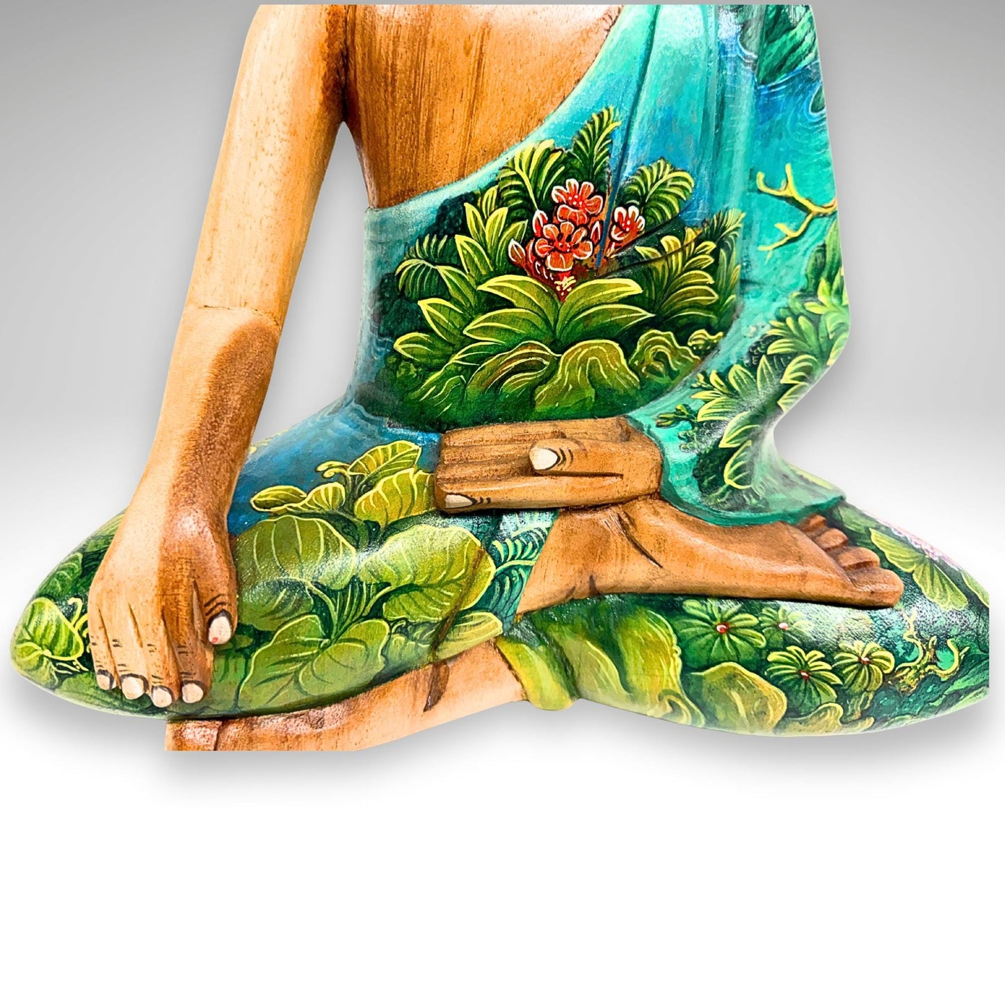 Hand Carved Wood Meditating Buddha Sculpture: Lotus Pose Bhumisparsha Mudra, Balinese Folk Art