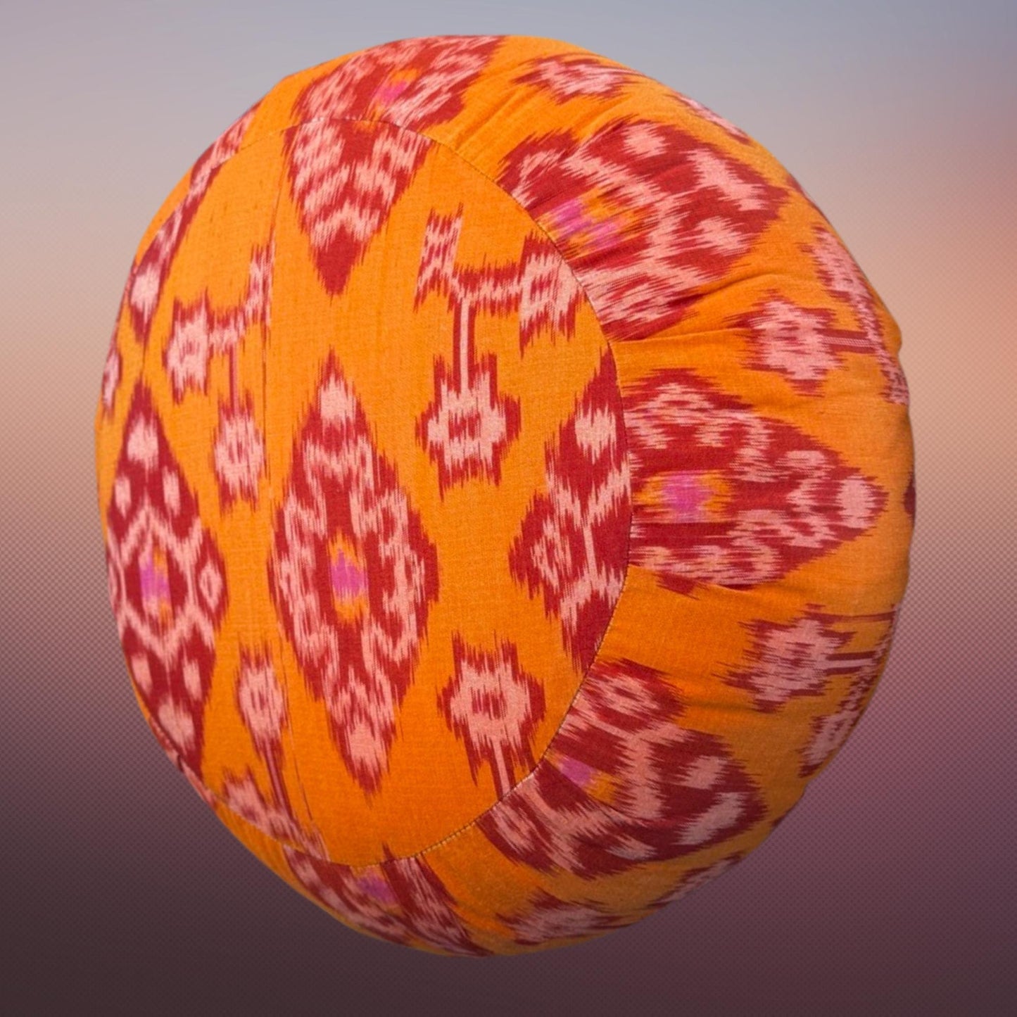 Handwoven Ikat Meditation Pillow: Organic Kapok Zafu Floor Cushion Orange