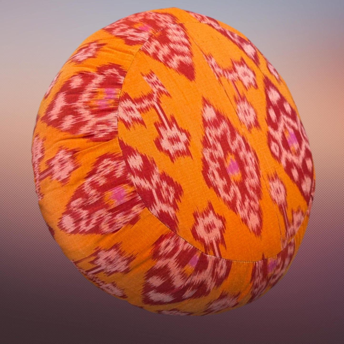 Handwoven Ikat Meditation Pillow: Organic Kapok Zafu Floor Cushion Orange