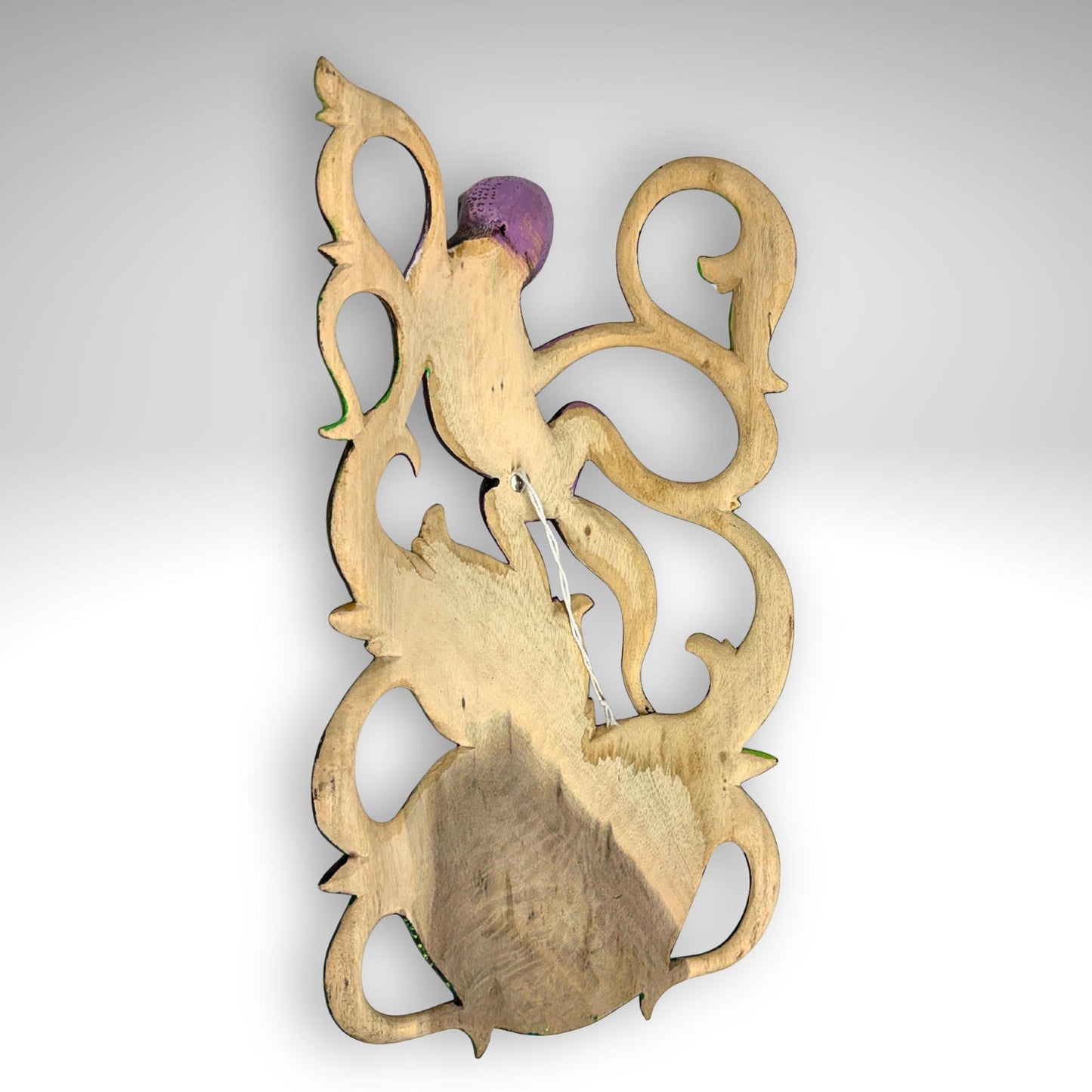 Balinese Carved Mask, Purple Gecko Goddess, Hand Painted Wood Carving Bali Wall Decor Art