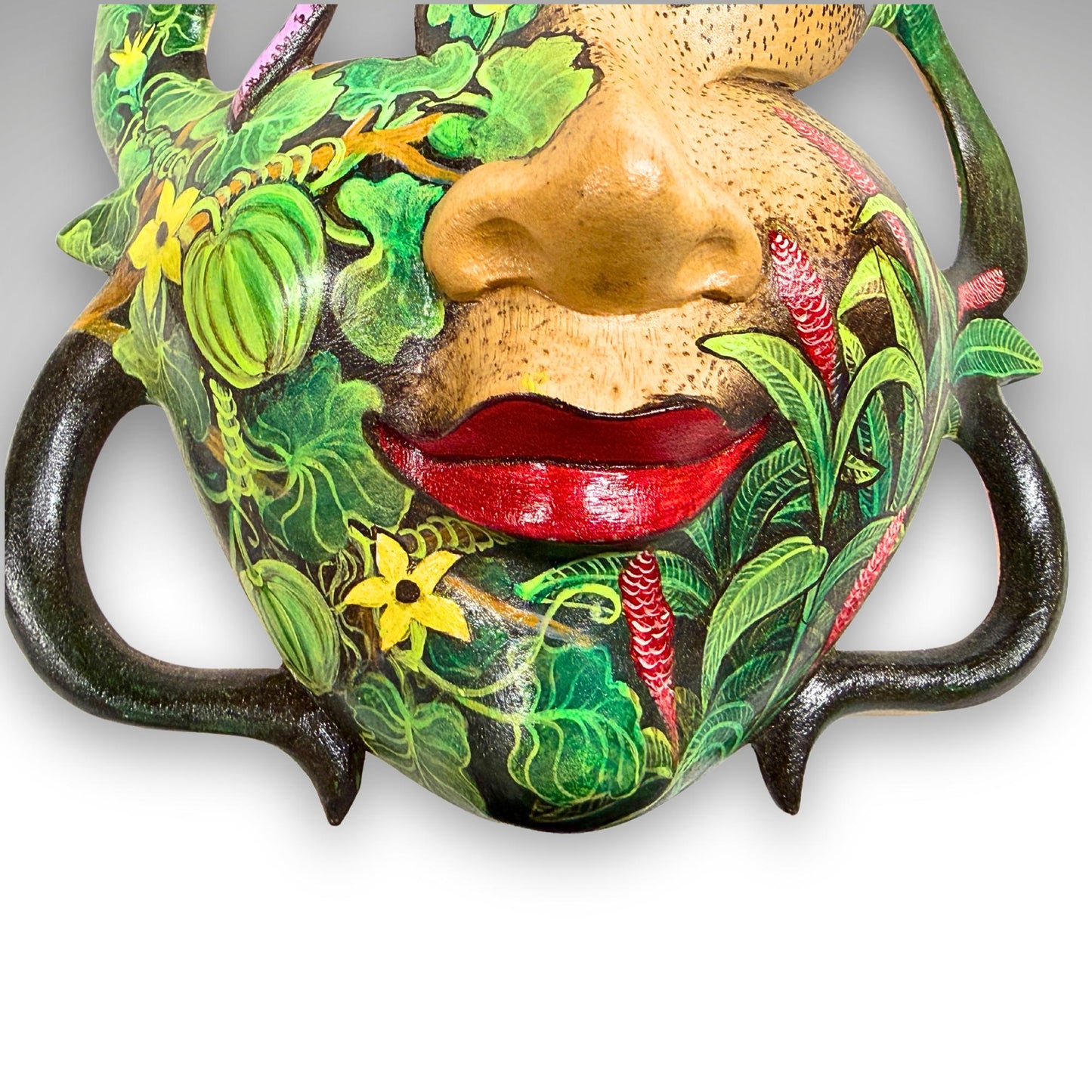 Balinese Carved Mask, Purple Gecko Goddess, Hand Painted Wood Carving Bali Wall Decor Art